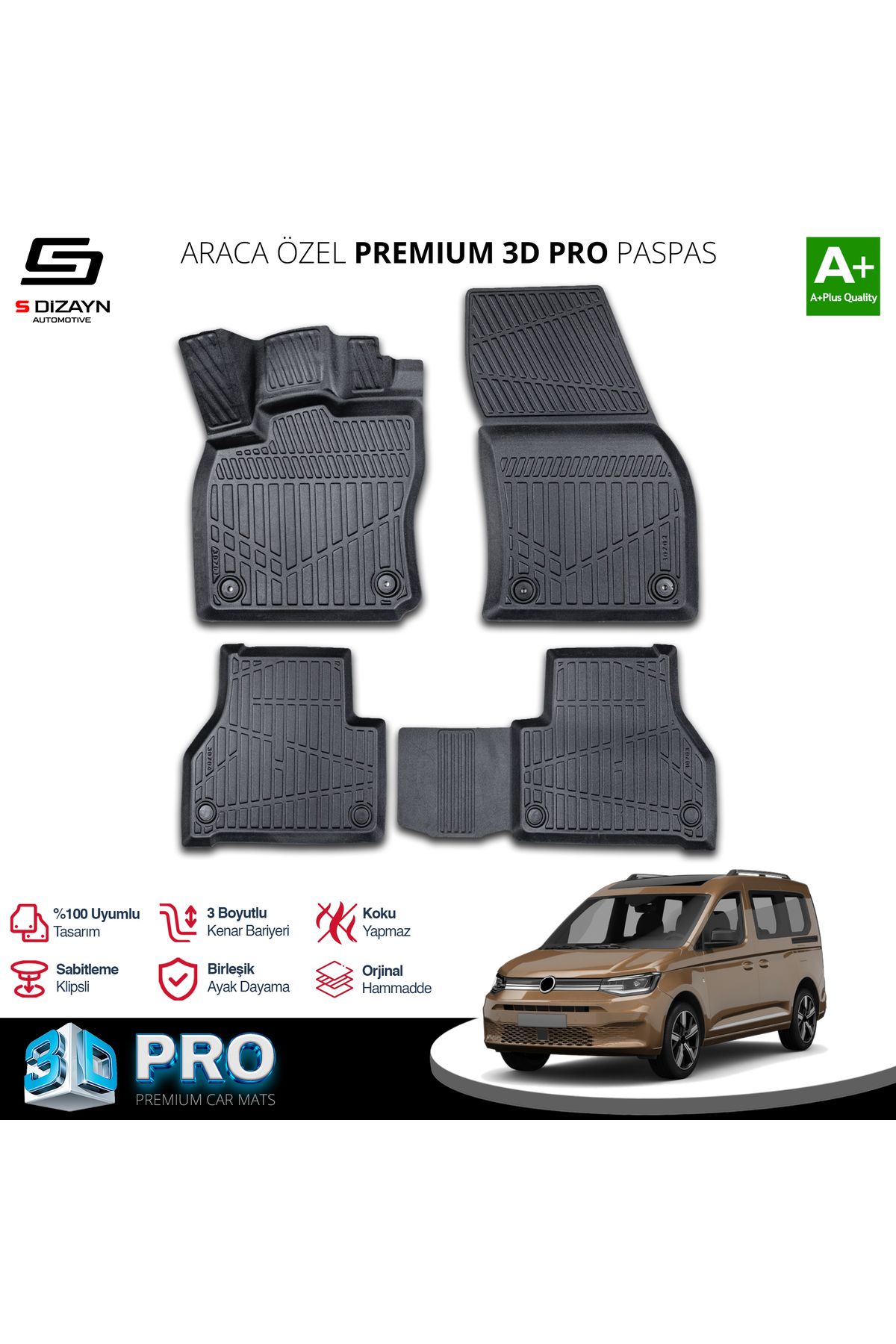 TREND Meka Part VW Caddy 3D Pro Havuzlu Paspas 2020 Üzeri A+ Kalite