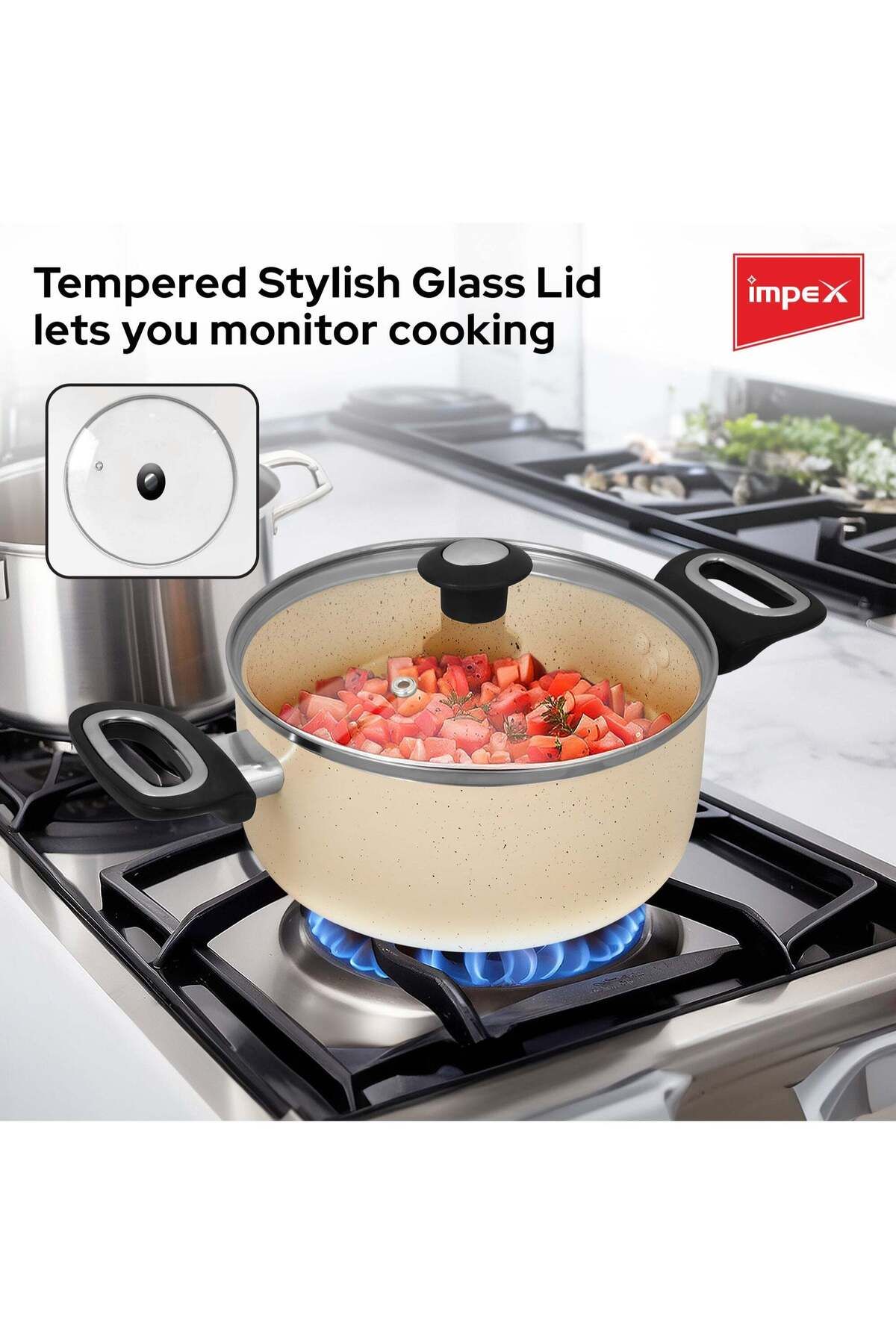 İMPEX-8pcs Cookware Set,5 Layer Granite Coating,Frypan 24cm,2 Saucepan withlid20&24cm,Milkpan withlid 18cm 3