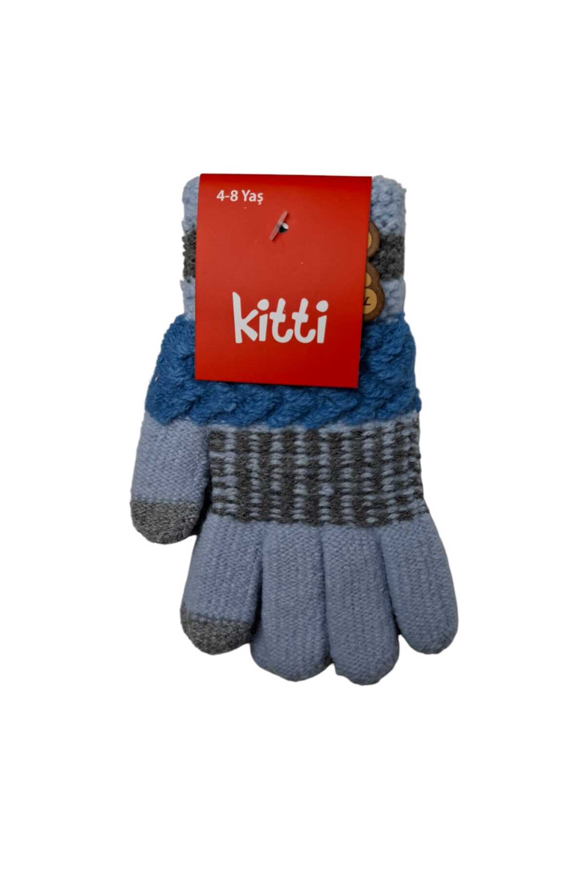 Kitti Spteks 4-8 Yaş Erkek Çocuk Mavi Renk Ayıcık Figürlü Kışlık Örme Eldiven fotoğrafı 4 (önizleme)