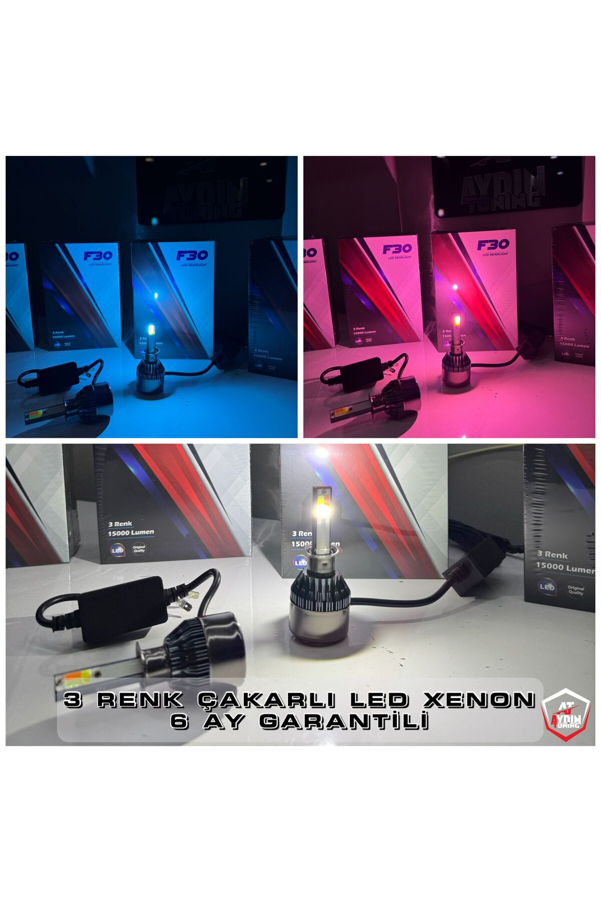 at aydın tuning H7 ÇAKARLI 3 RENK LED XENON / PEMBE + BEYAZ + BUZ