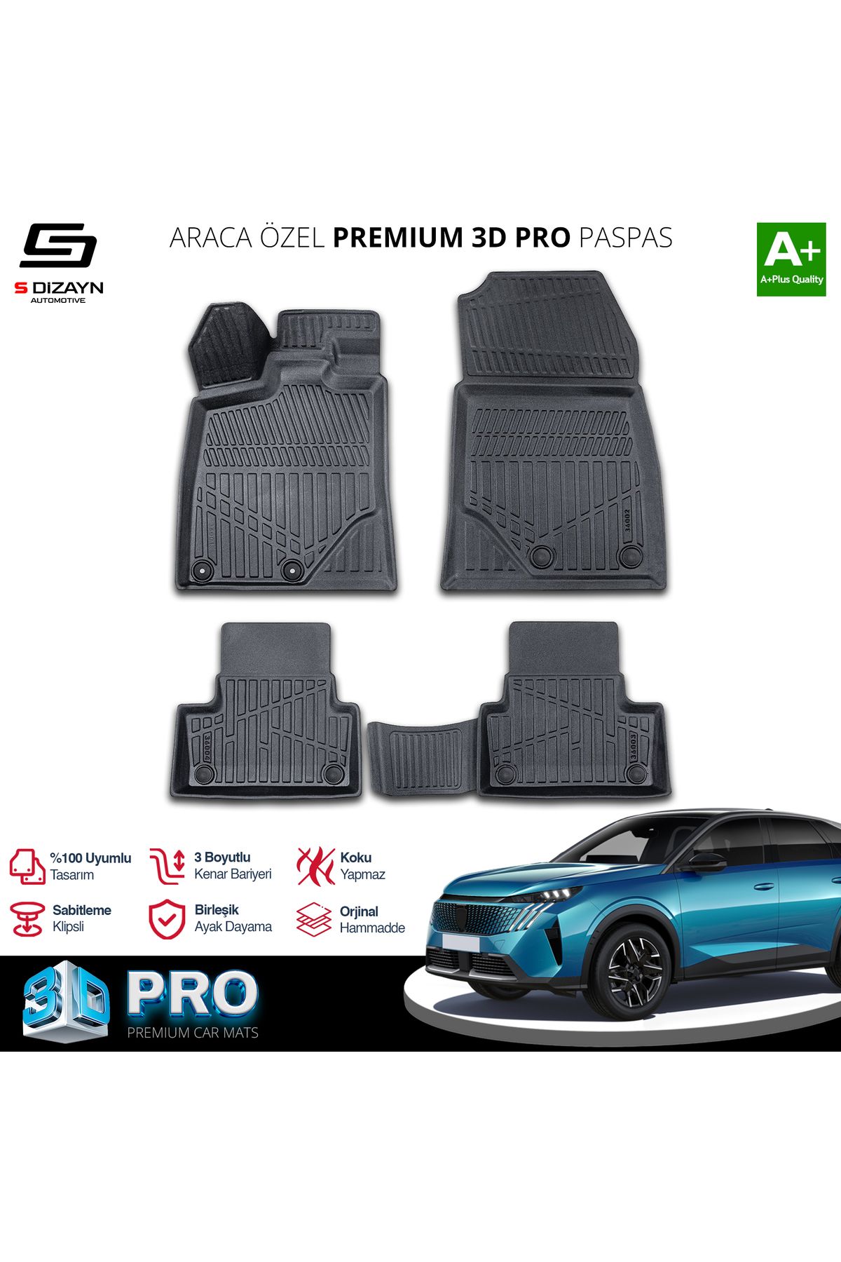 TREND Meka Part Peugeot 3008 3 Elektrikli 3D Pro Havuzlu Paspas 2024 Üzeri A+ Kalite