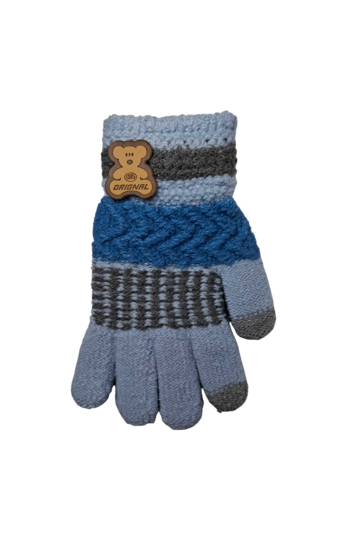 Kitti Spteks 4-8 Yaş Erkek Çocuk Mavi Renk Ayıcık Figürlü Kışlık Örme Eldiven fotoğrafı 2 (önizleme)