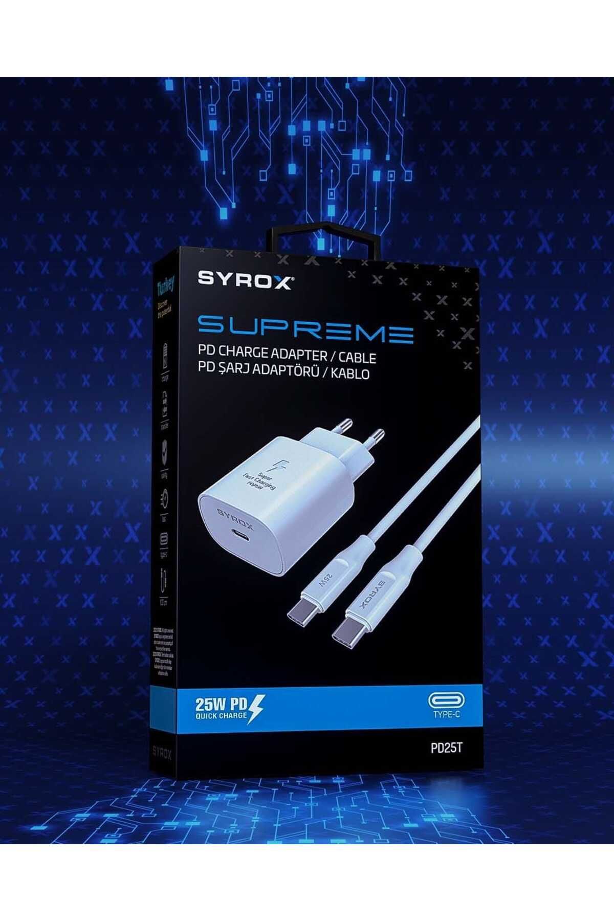 Syrox Pd25t Qc3.0 Pd 25w Hızlı Şarj Aleti Type-c To Type-c Kablo Set Beyaz