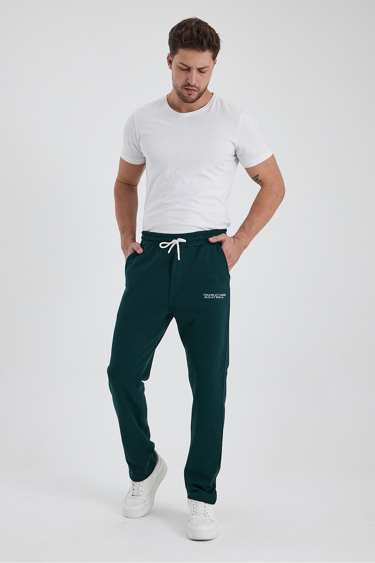 THE RULE-Men's Baggy Winter 3 Thread Raster Young at Age Printed Straight Leg Loose Fit Sweatpants Rf0491 6