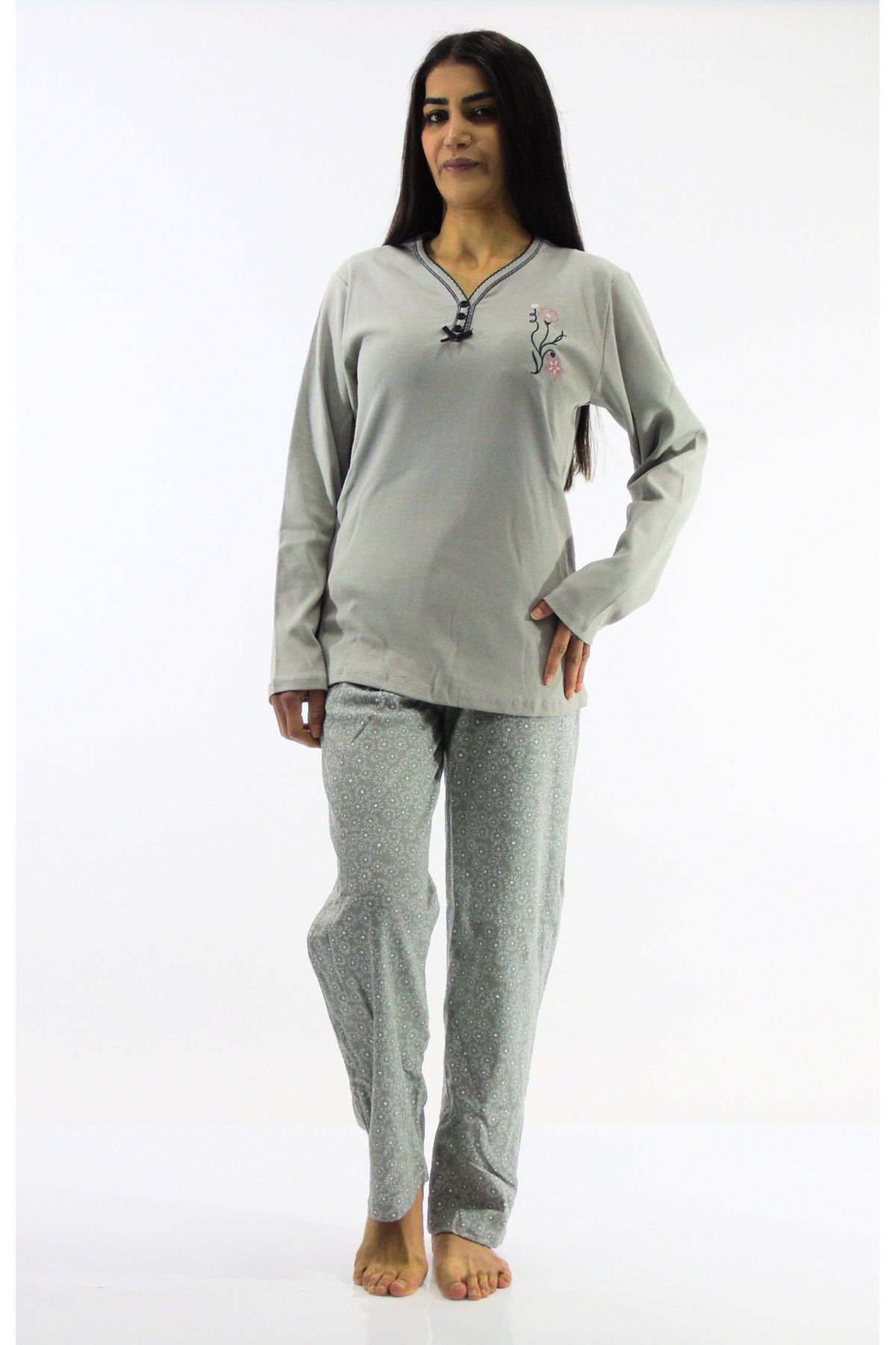 mefa-Collar Buttoned Interlock Pajama Set 1