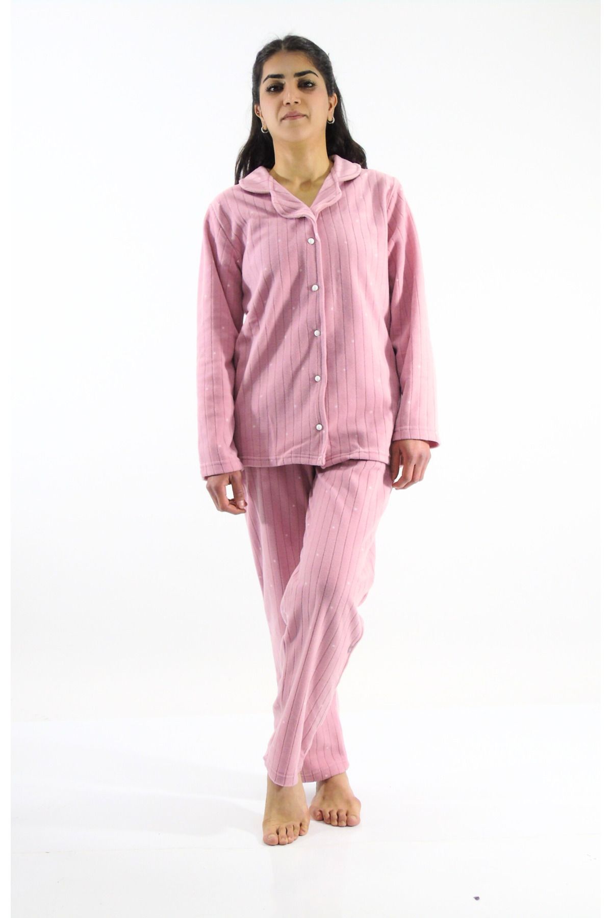 mefa-Front Buttoned Polar Pajama Set 4