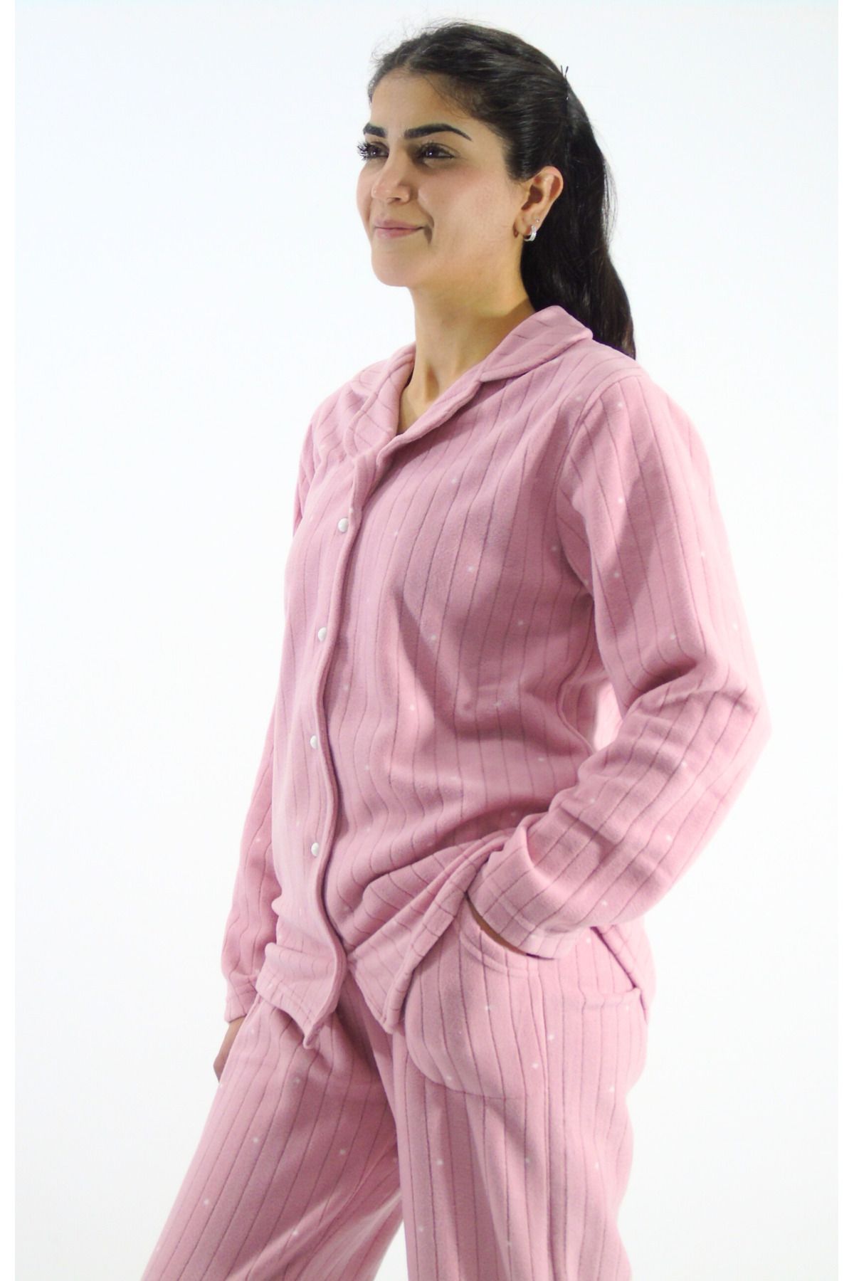 mefa-Front Buttoned Polar Pajama Set 3