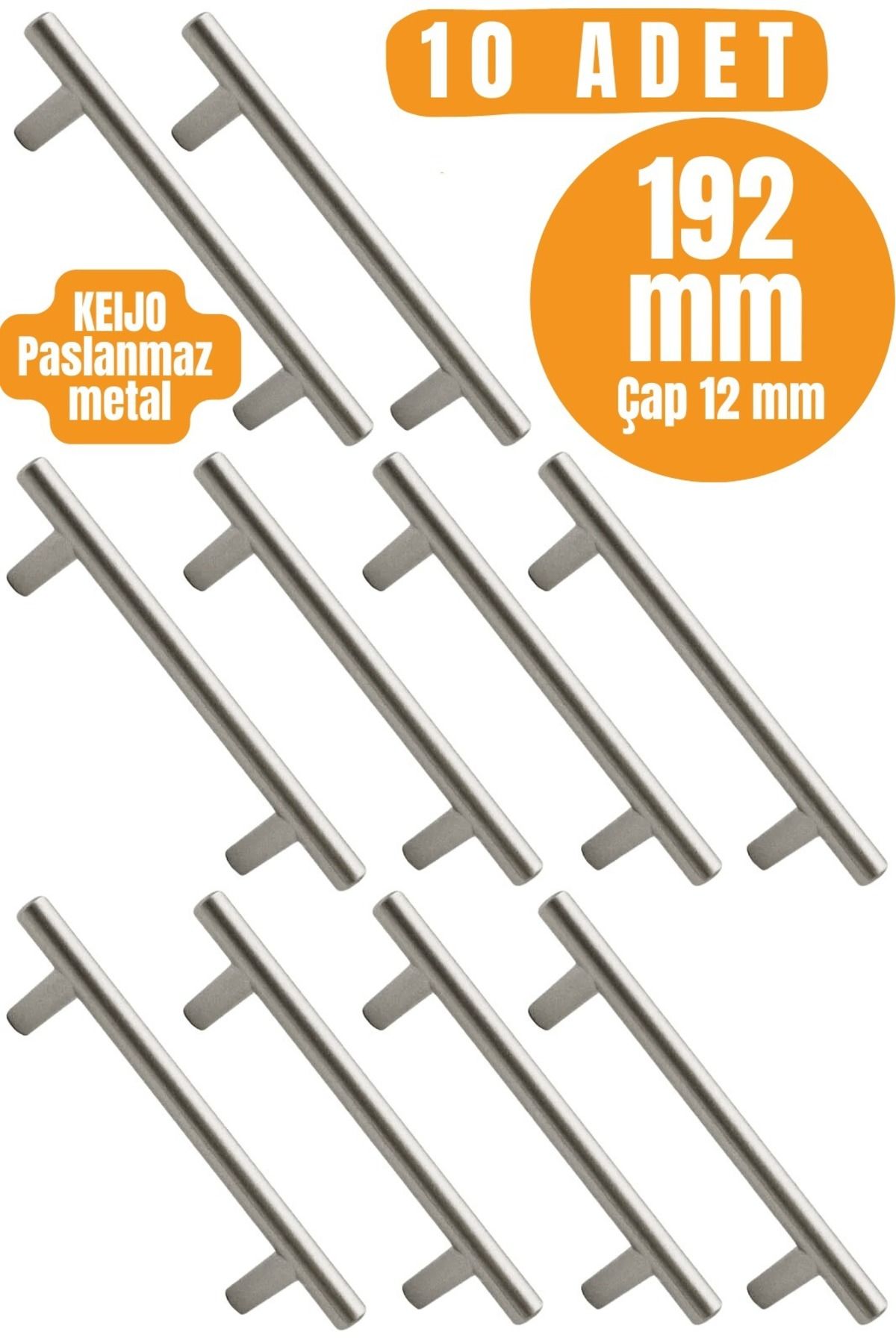 ALMITAL 10 ADET Keijo INOX 192mm Paslanmaz Kulp (mobilya, dolap kulbu, kulp modeli)