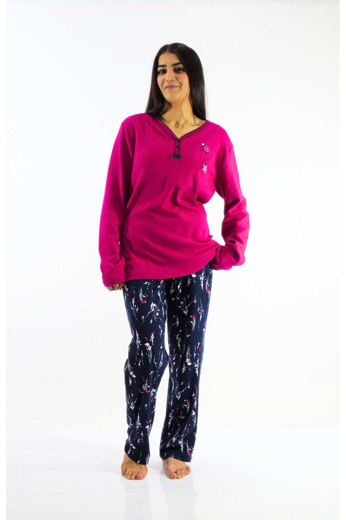 mefa-Collar Buttoned Interlock Pajama Set 4