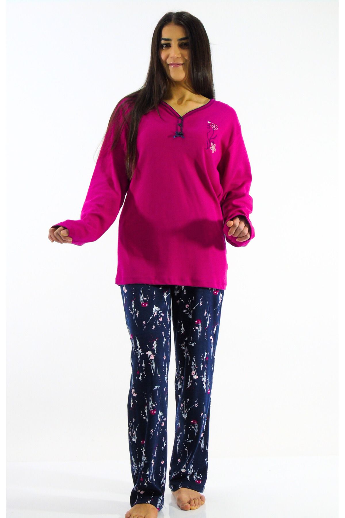 mefa-Collar Buttoned Interlock Pajama Set 2