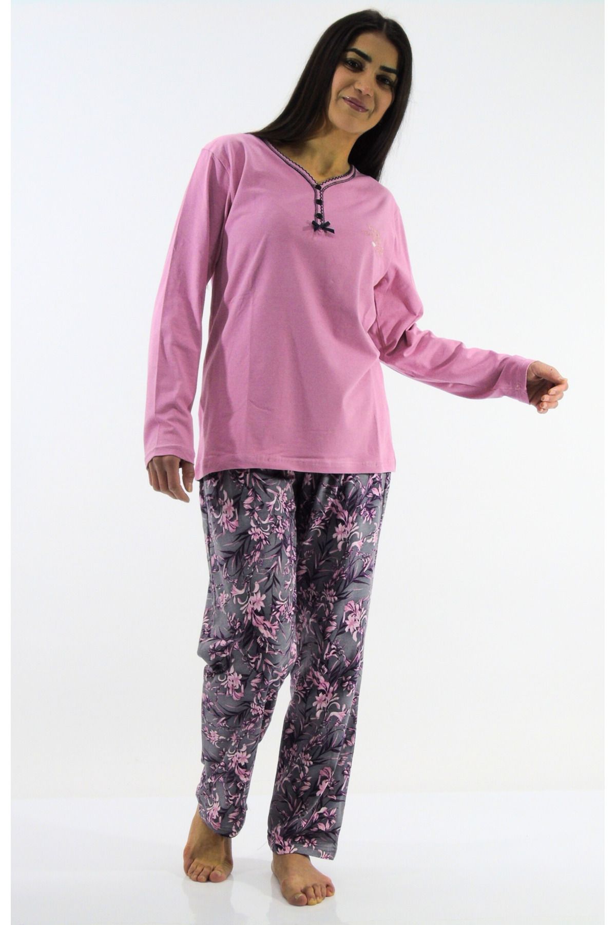 mefa-Floral Patterned Interlock Pajama Set 5