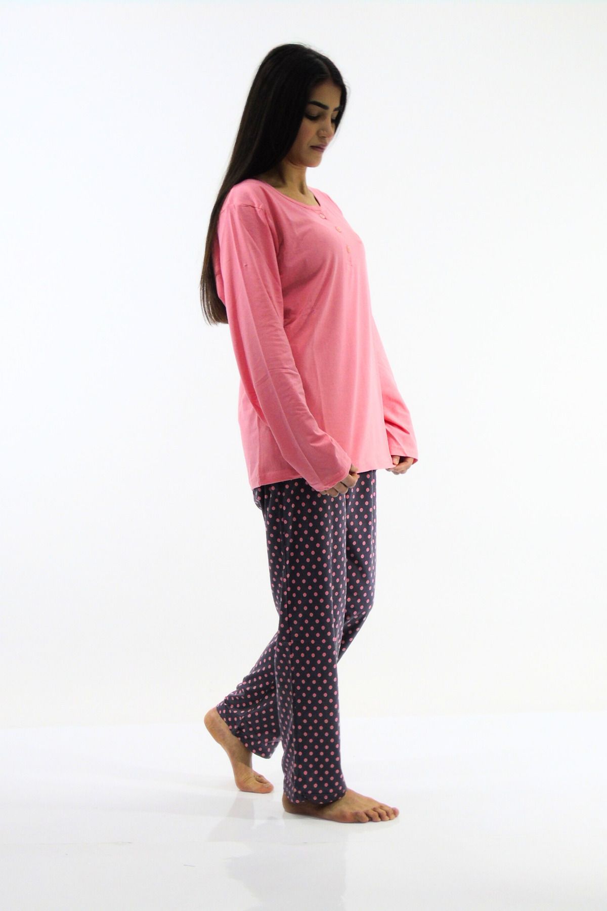mefa-Collar Buttoned Interlock Pajama Set 3