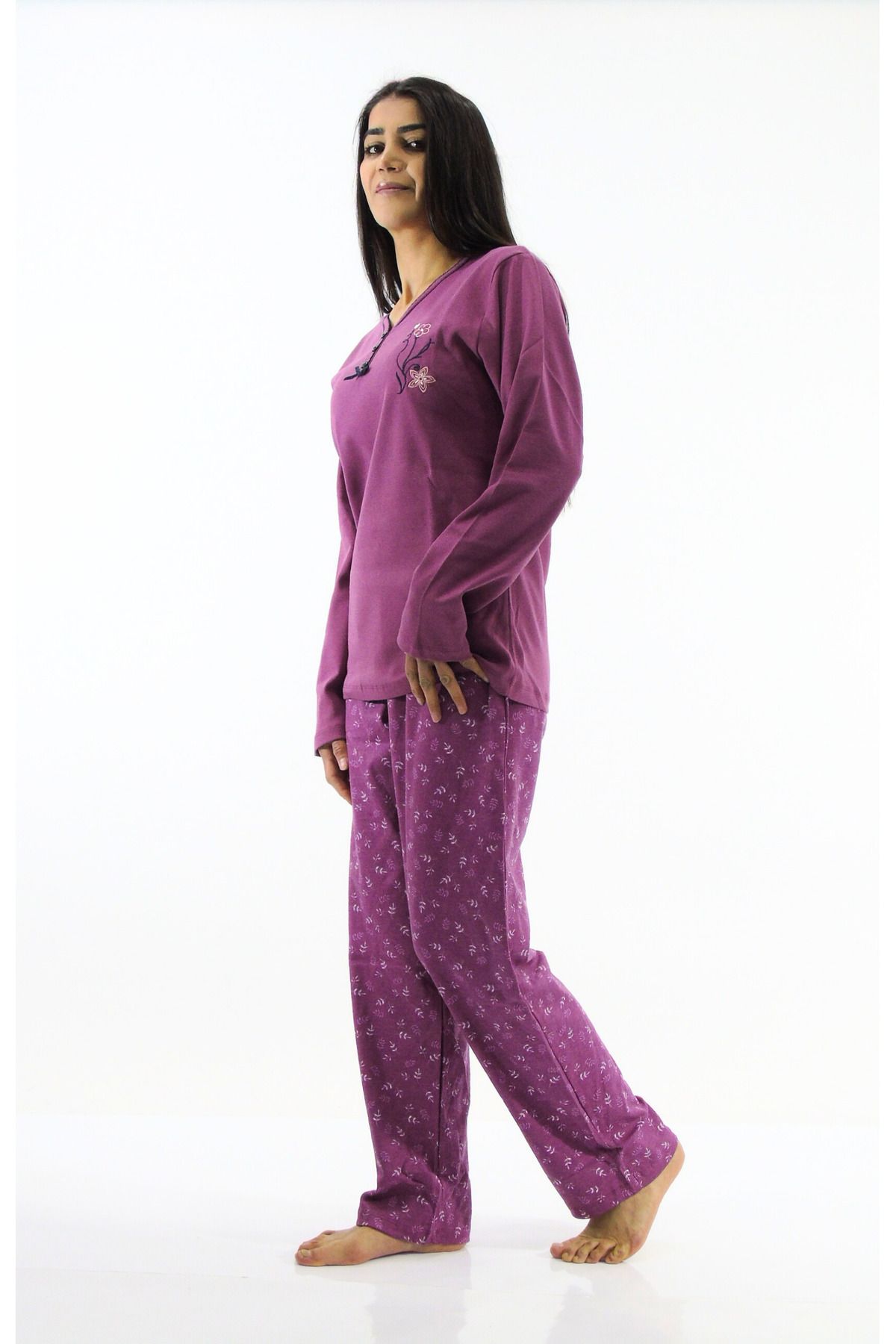 mefa-Collar Buttoned Interlock Pajama Set 4