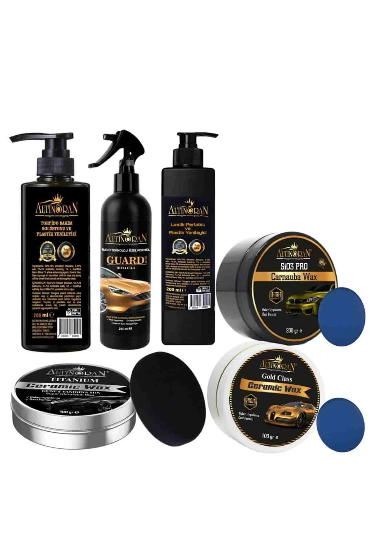 Altınoran 2 Torpido parlatıcı + 2 Guard Auto + 2 Lastik Parlatıcı + 2 SiO3 + 2 Titanıum Wax + 2 Gold Class Wax