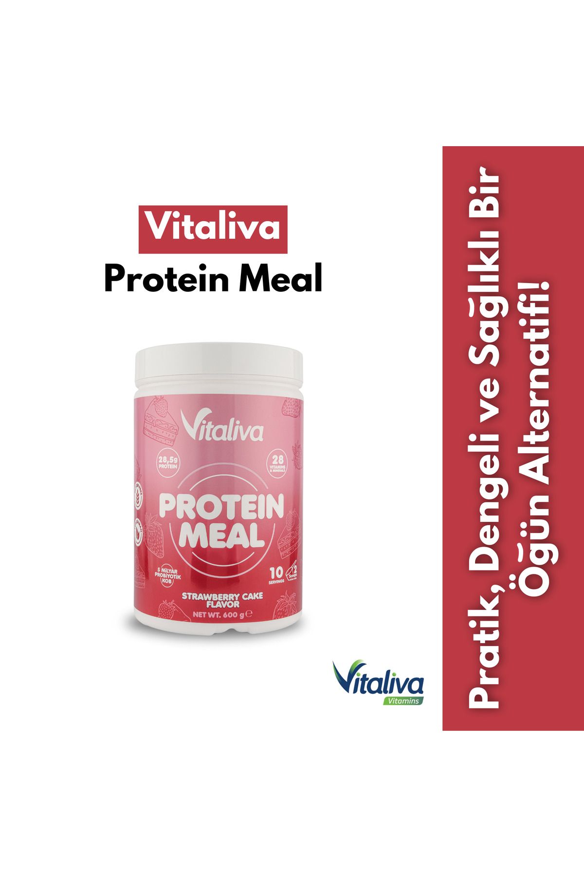 Vitaliva Vitamins Vitaliva Whey Proteinli Öğün Tozu- Çilekli Pasta Aromalı