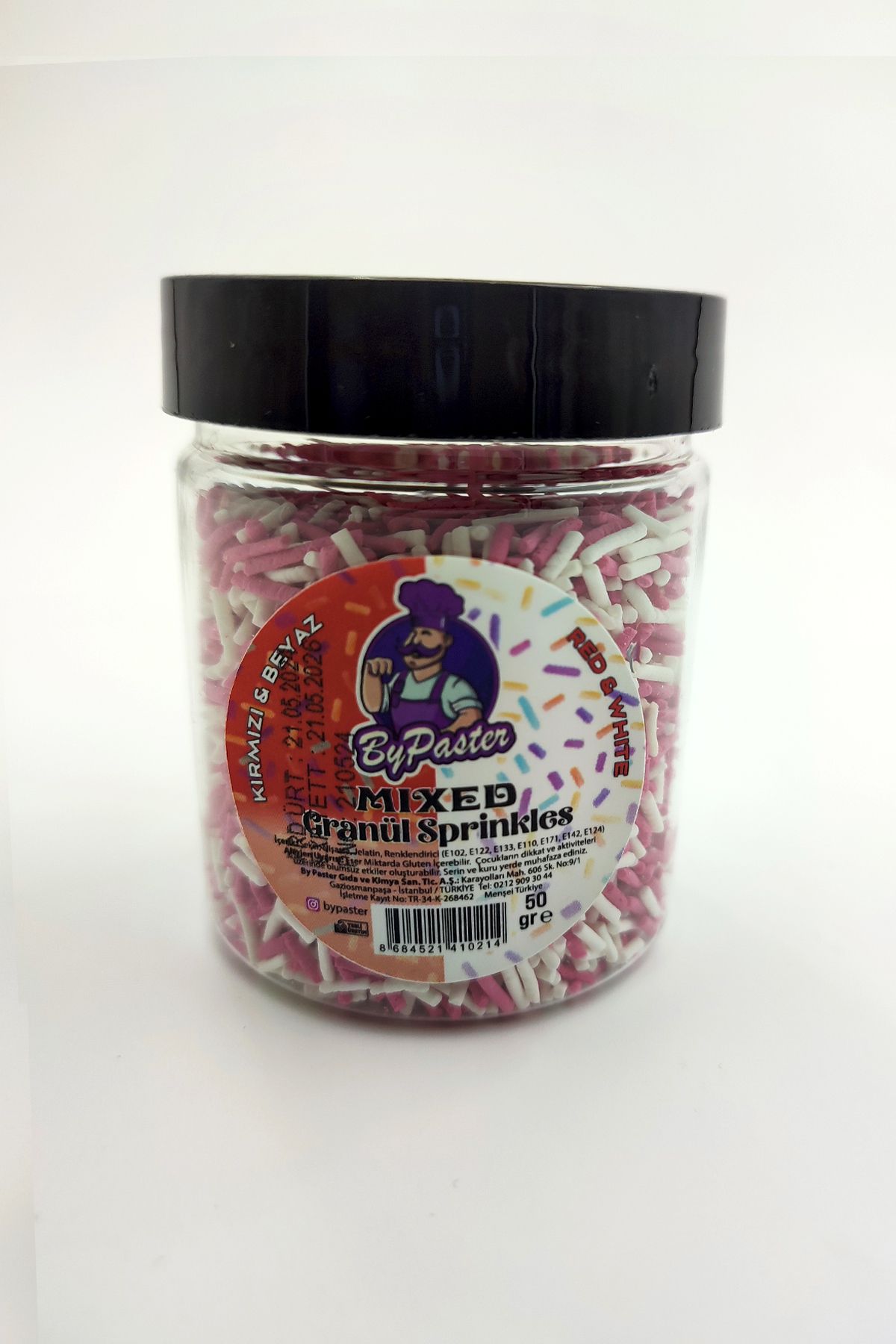 Dekamis Granür Şeker 50 gr. Kırmızı Beyaz Pasta Süsü Granül Sprinkles 50 Gr Kırmızı Beyaz