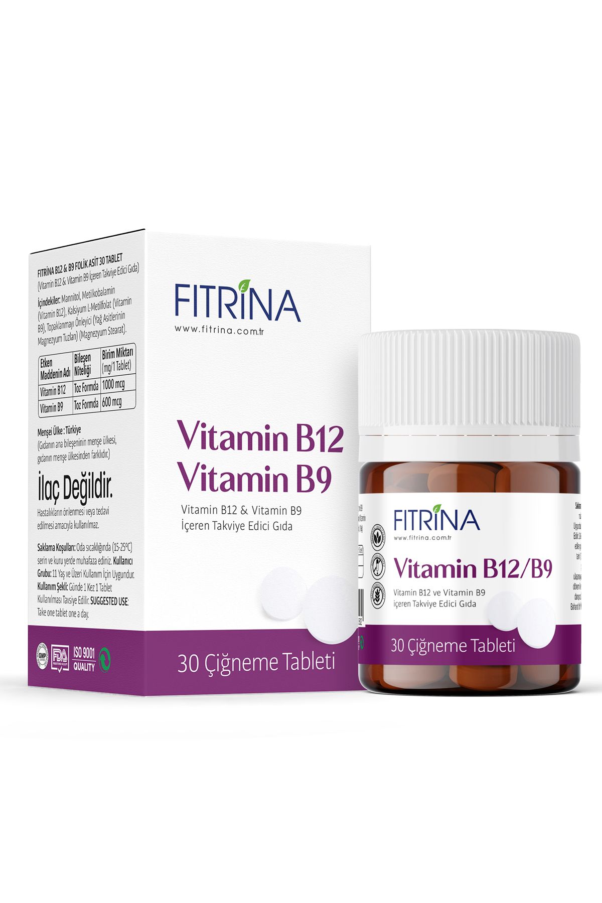 FITRİNA VİTAMİN B12 & B9 FOLİK ASİT 30 TABLET