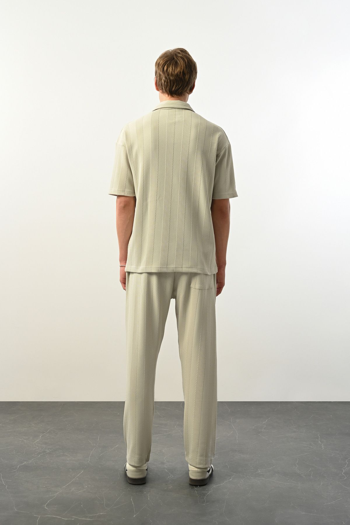 İLKCET MODA-Thick Line Patterned Oversize Men's Trousers 3