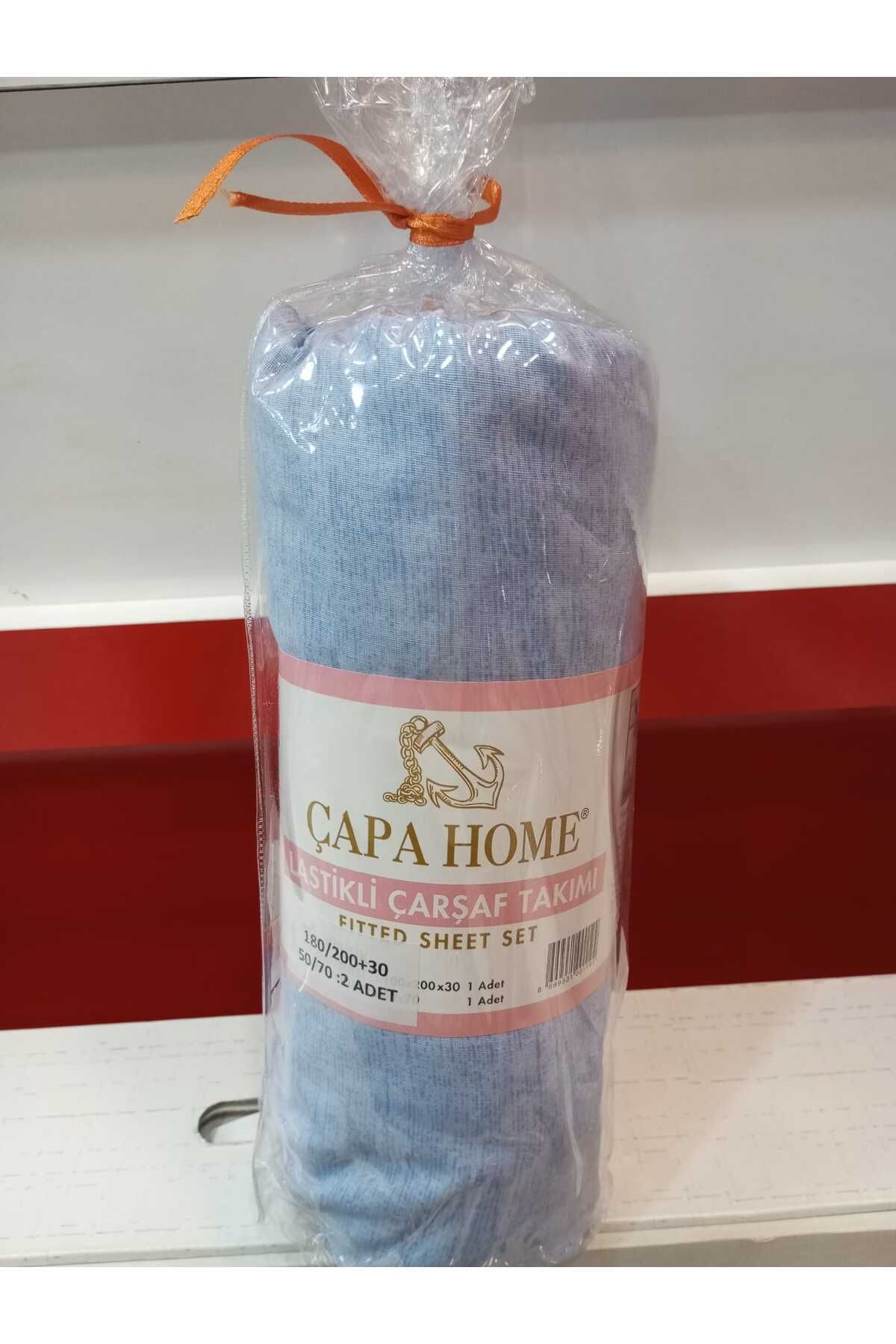 Çapa Home-طقم ملاءات قطنية سادة مزدوجة كبيرة جدًا مع غطاء وسادة مطاطي مقاس 180 × 200 + 30 5