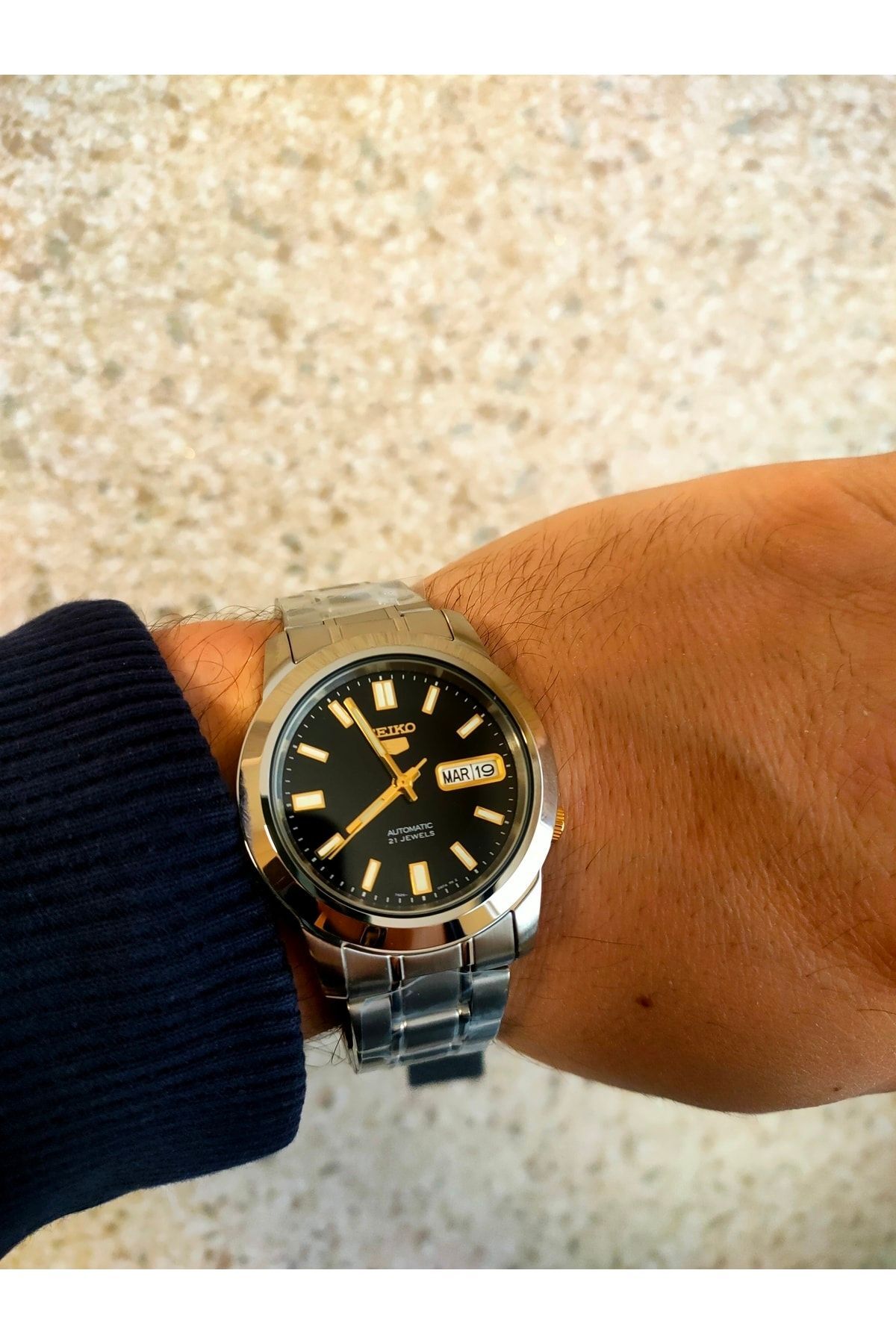 Orologio Uomo Seiko 5 Automatico Quadrante Nero Bracciale Acciaio Inox SNKK17K1