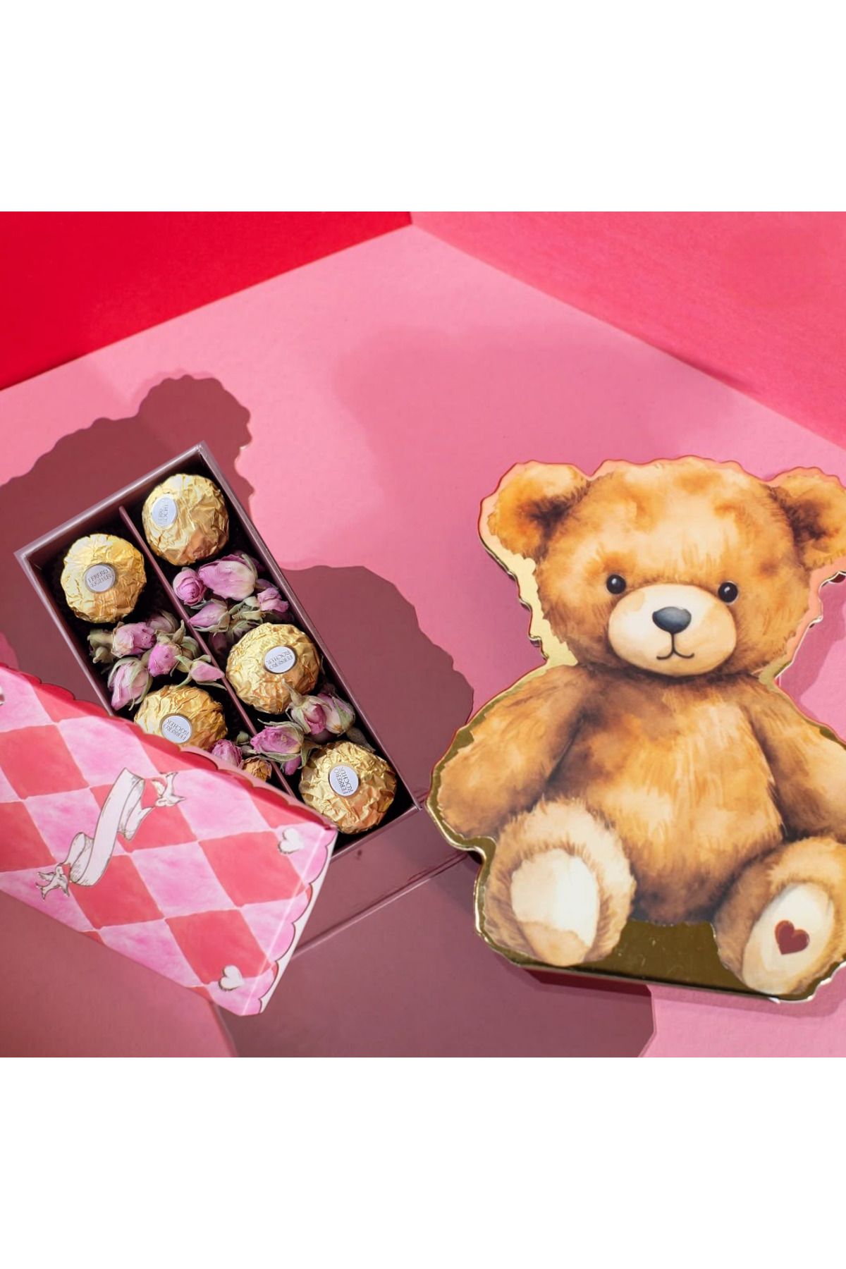 Ferrero Rocher Teddy Bear Sevgililer Günü Çikolatası ¥ilebilir Çiçekler