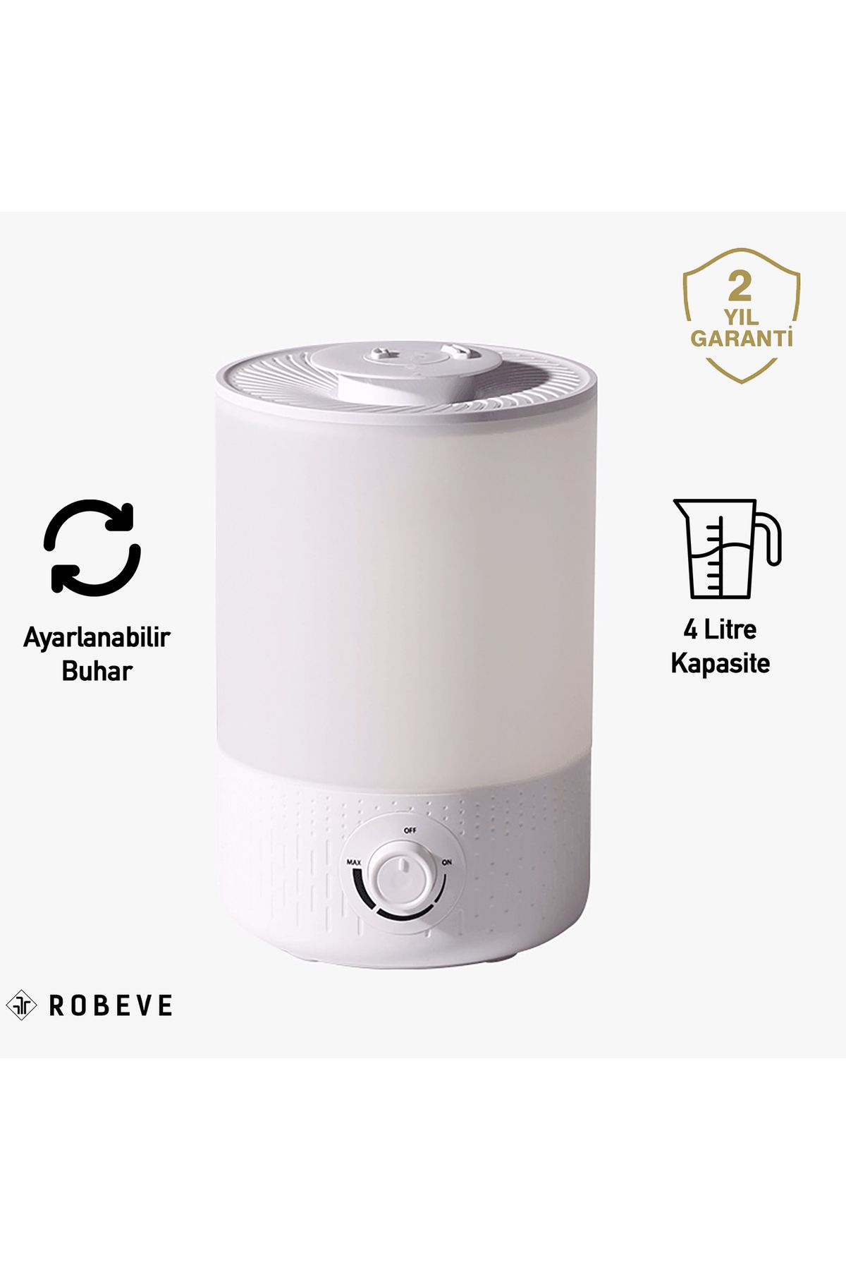 ROBEVE RBH-02 Ultrasonik Hava Nemlendirici Aroma Difüzörü 4 Litre Buhar Makinesi 4L Nemlendirici