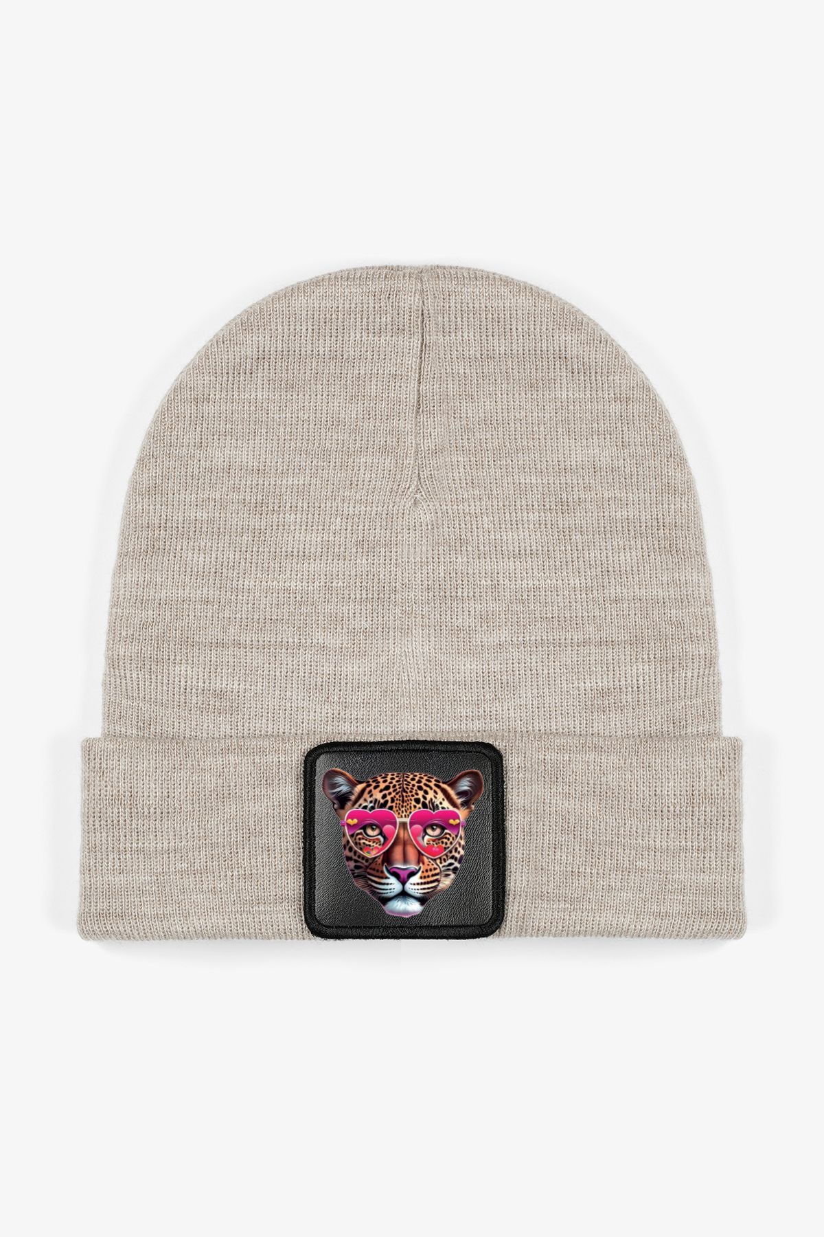 CraftID-Panther with Glasses Gray 100% Acrylic Unisex Beanie with Interchangeable Patch 1