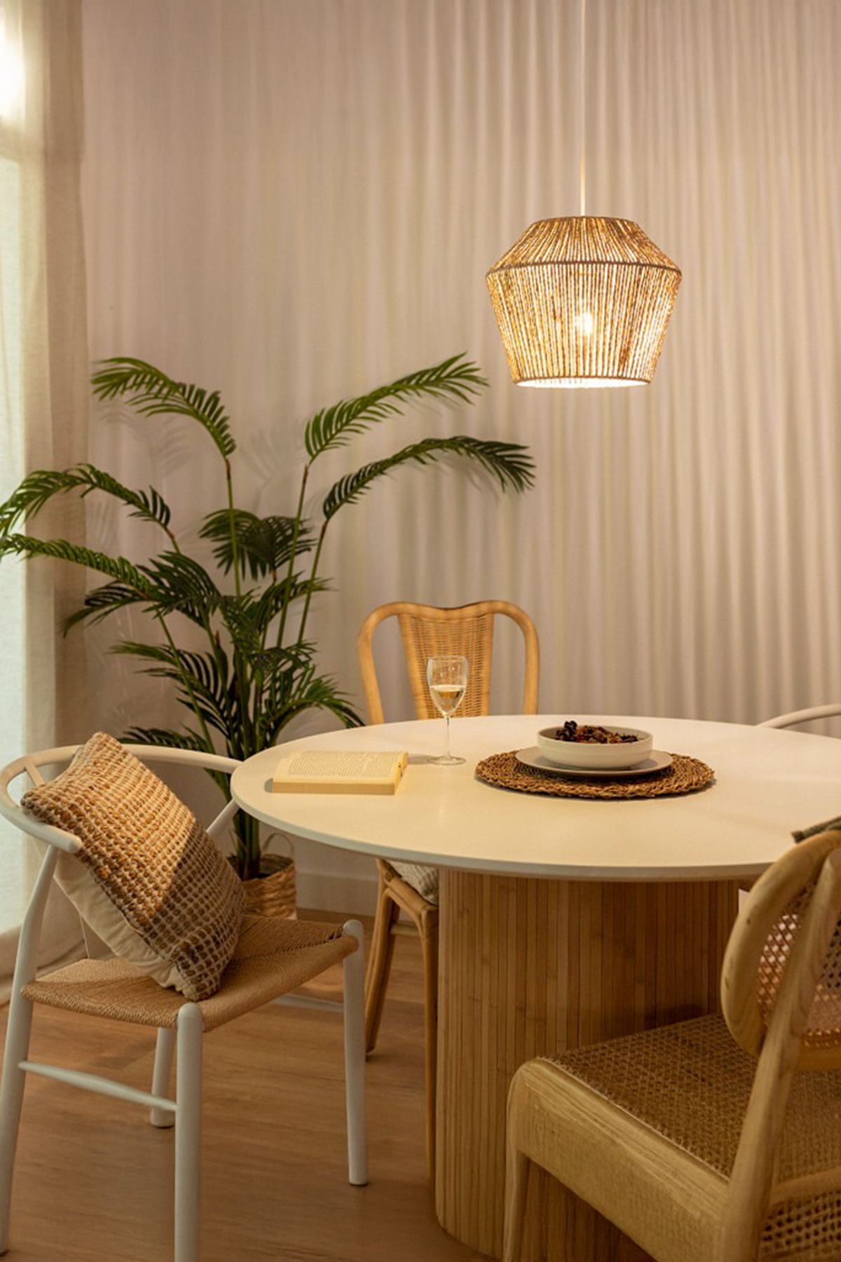 NYLife-Rustic Chandelier with Wicker Jute String 3