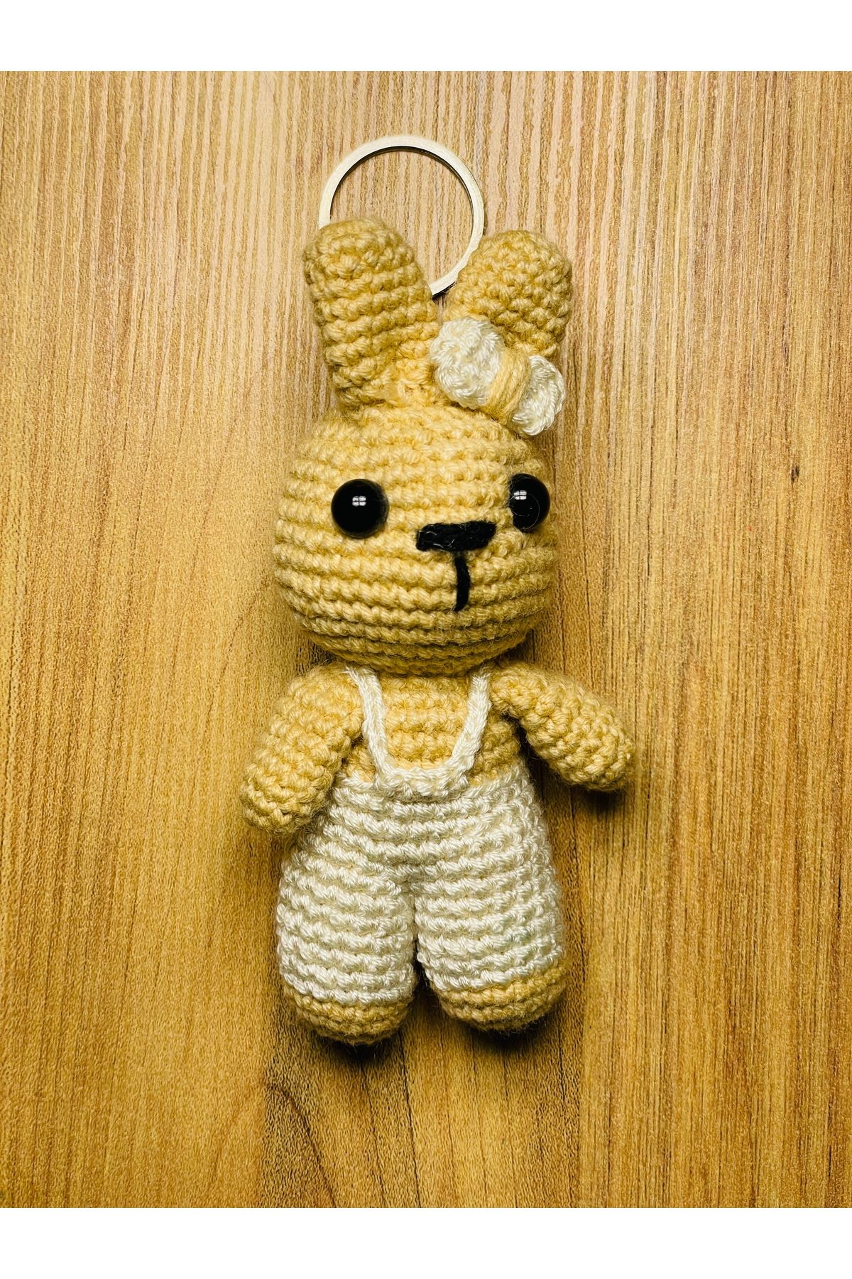 Demark Amigurumi Fiyonk Tokalı Bej Tavşancık Anahtarlık