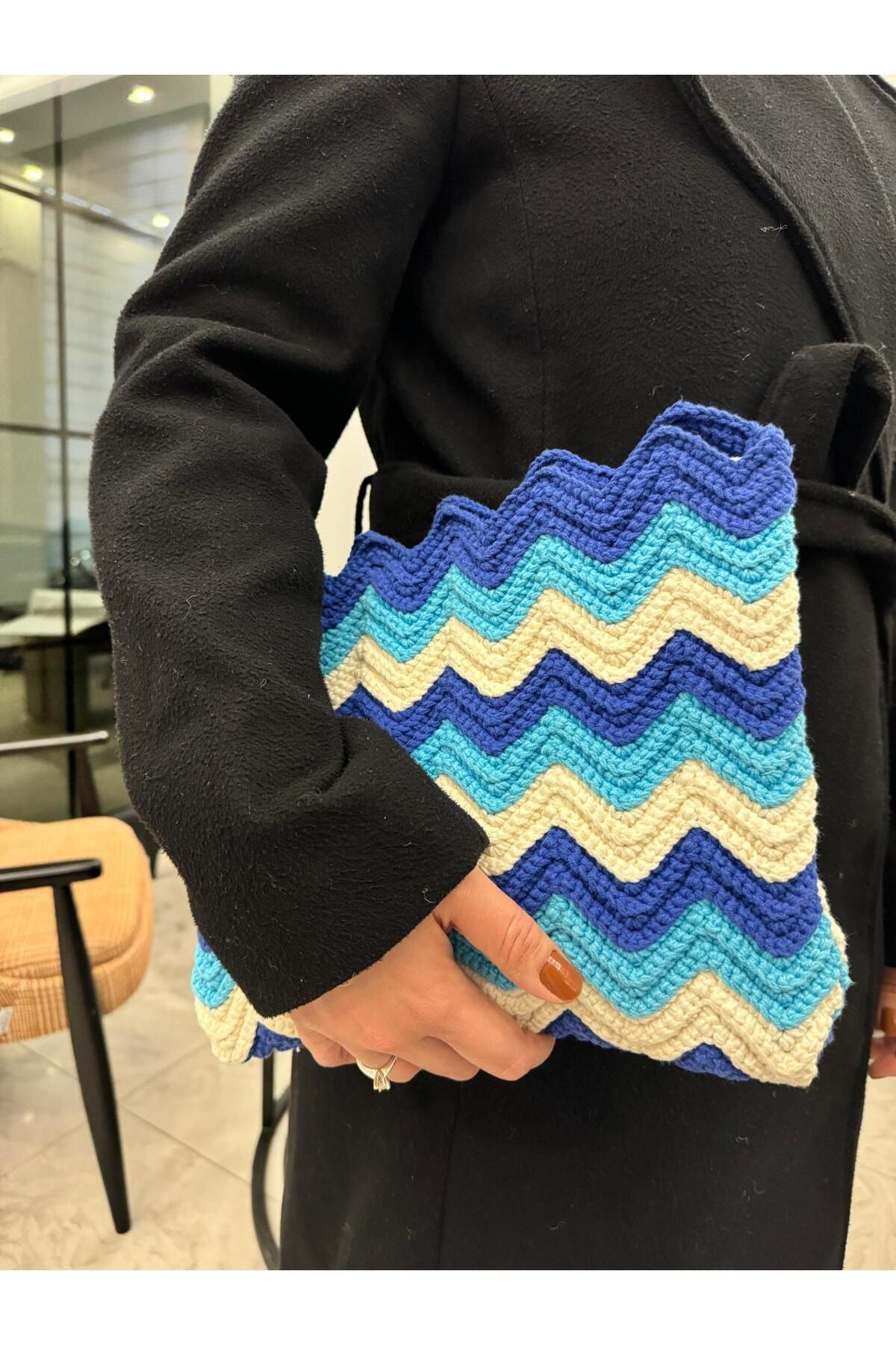 izelticaret Cotton İp Mavi Clutch Çanta