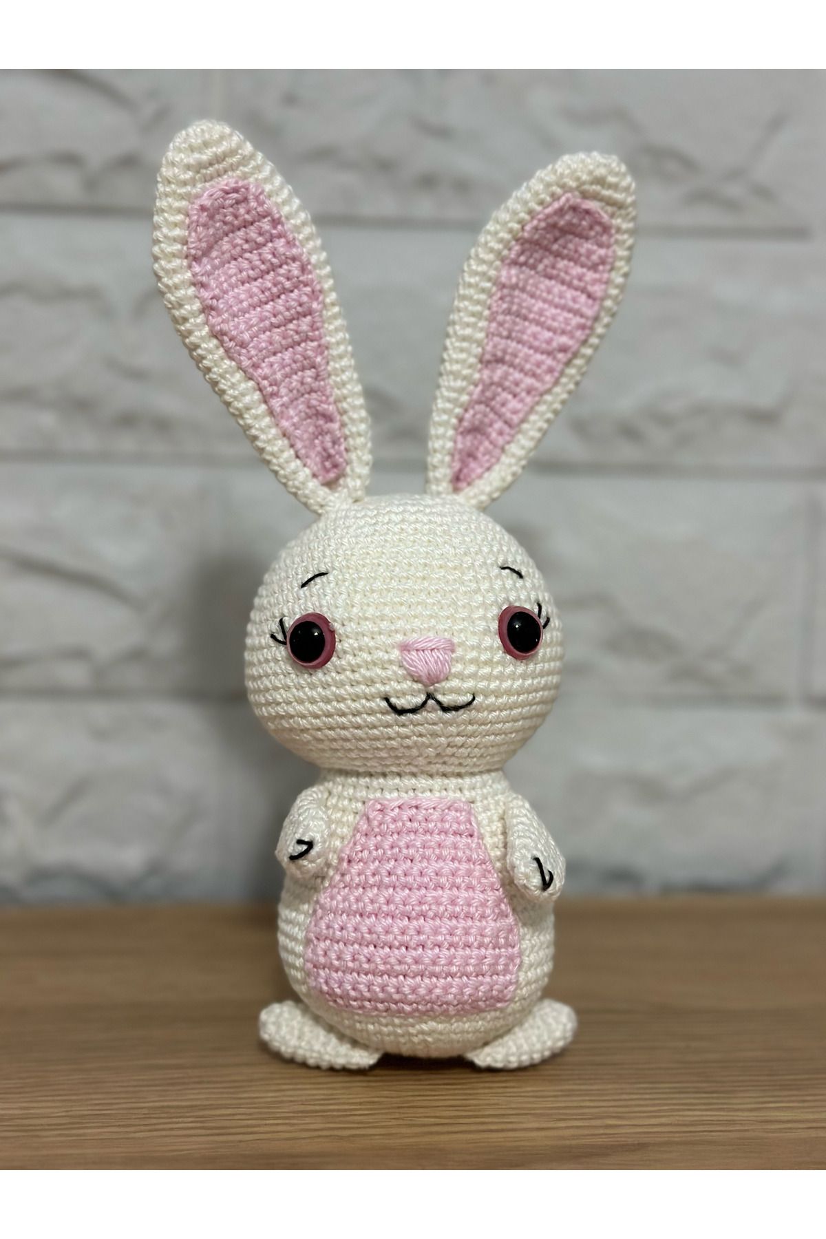 esrayılmazdesign Amigurumi el yapımı örgü organik oyuncak tavşan pembe gözlü