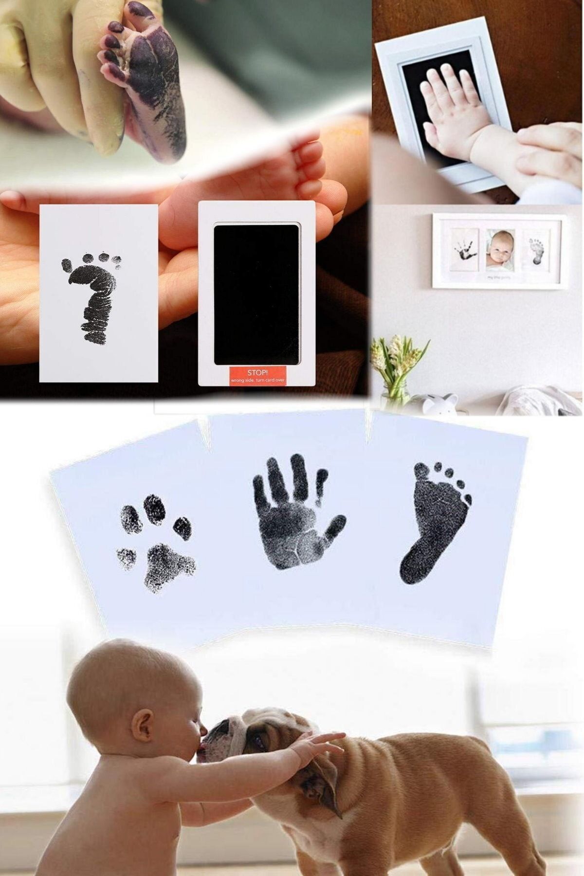 etteminönütoptanticaret Bebek & Evcil Hayvan El Ayak Pati Izi Anı Albüm Baskı Seti Mürekkepsiz Bebek Siyah Kit Orta Boy fotoğrafı 3 (önizleme)