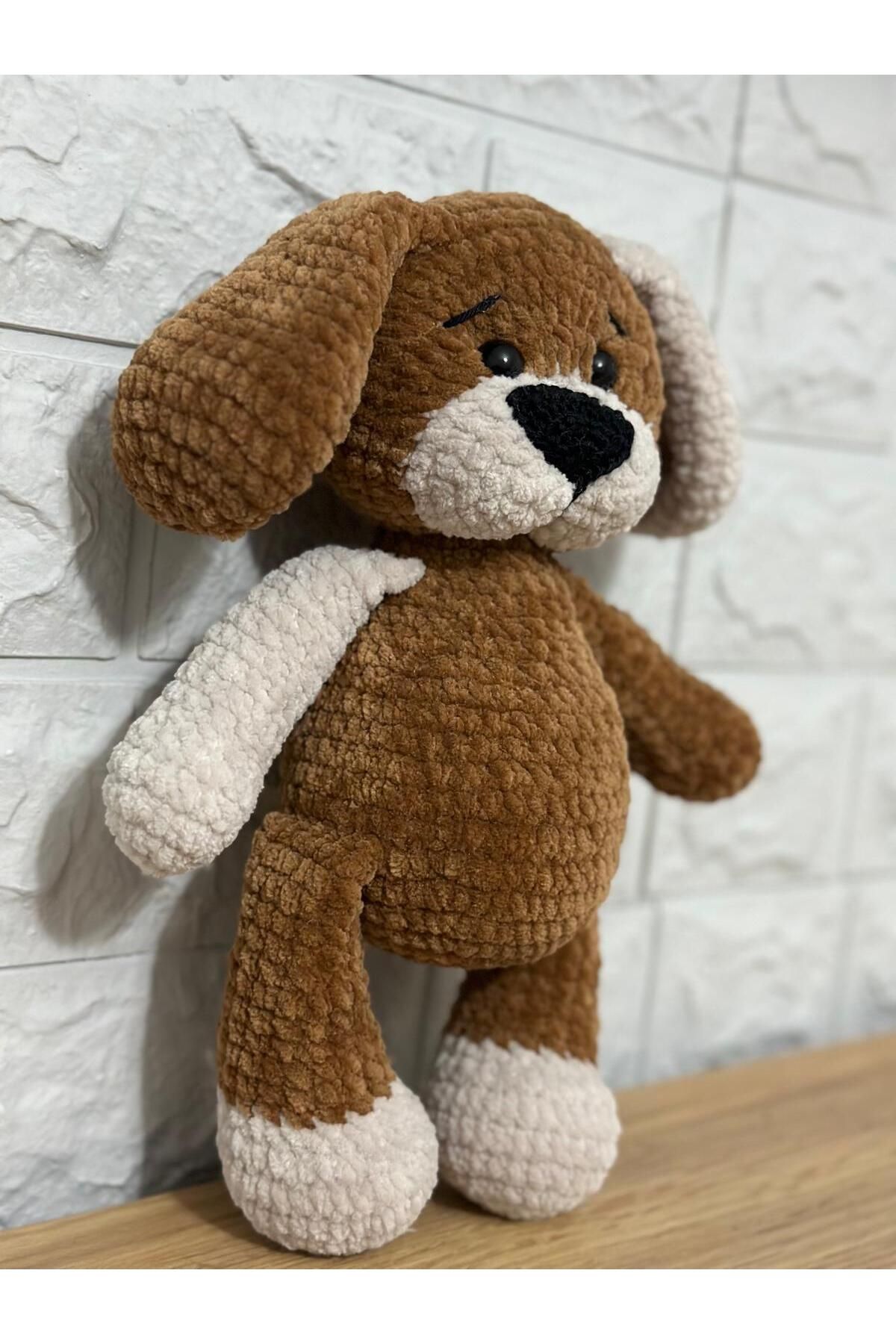 esrayılmazdesign Amigurumi el yapımı örgü organik oyuncak köpek kahverengi kadife ip