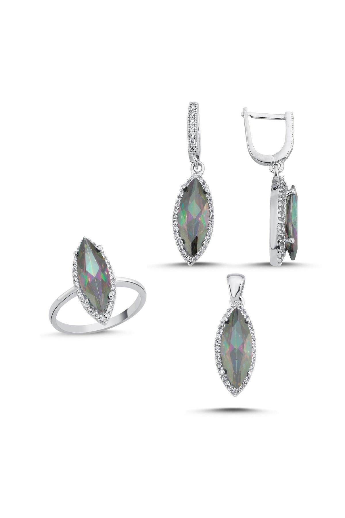 Ceyjewelry Mistik Topaz Zirkon Taşlı Set 925 Ayar