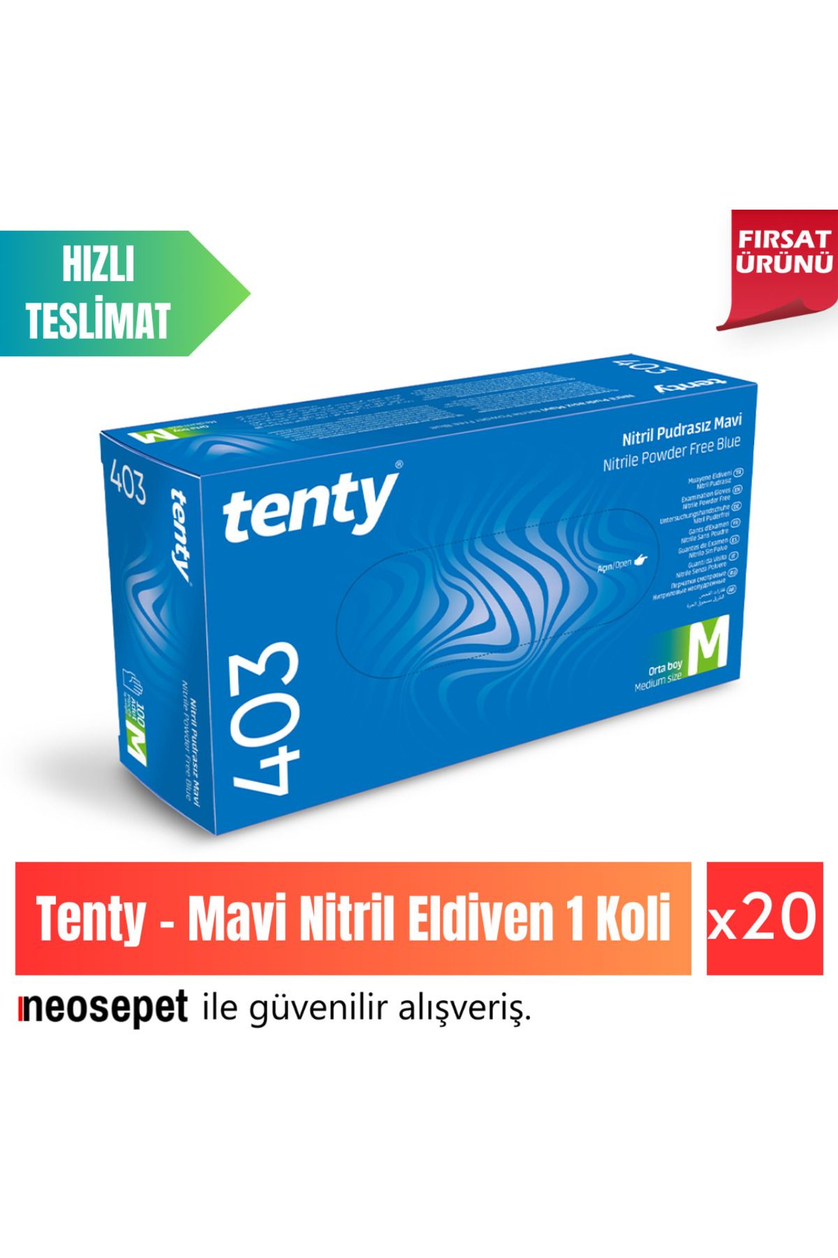 Tenty Mavi Nitril Eldiven Large Koli (20 Kutu)