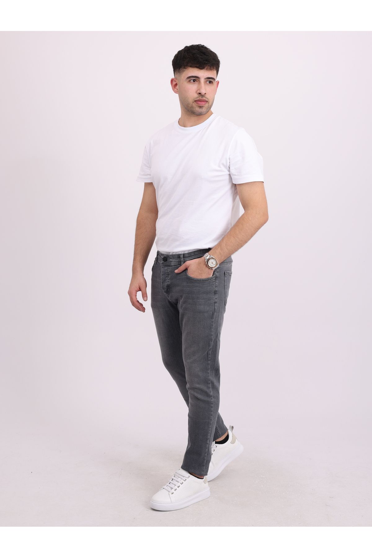 LOCUS JEANS Erkek Gri Slim Fit Düğmeli Dar Paça Esnek Kot Pantolon LCS58931086