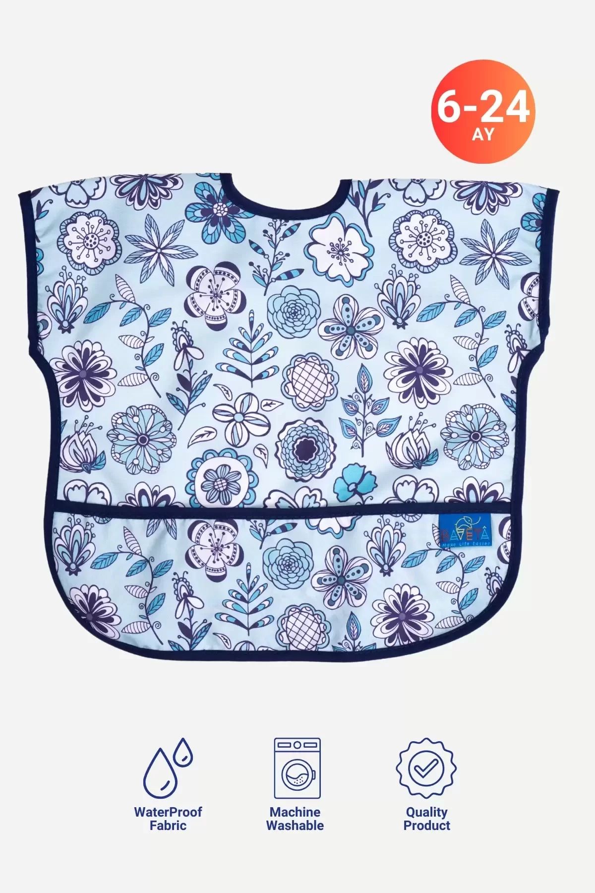 karadağsb Flower Kolsuz Sıvı Geçirmez Aktivite Ve Mama Önlüğü 6-24 Ay