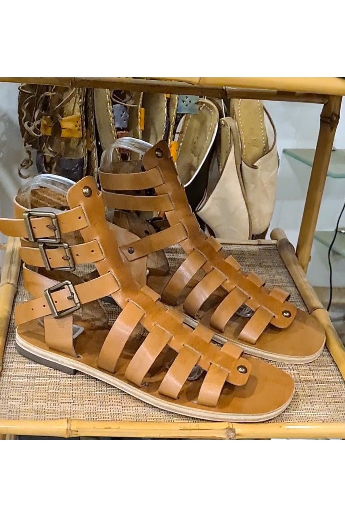 Bostini Sandals Fashion Tasarım Kısa Deri Kösele Bot Sandalet