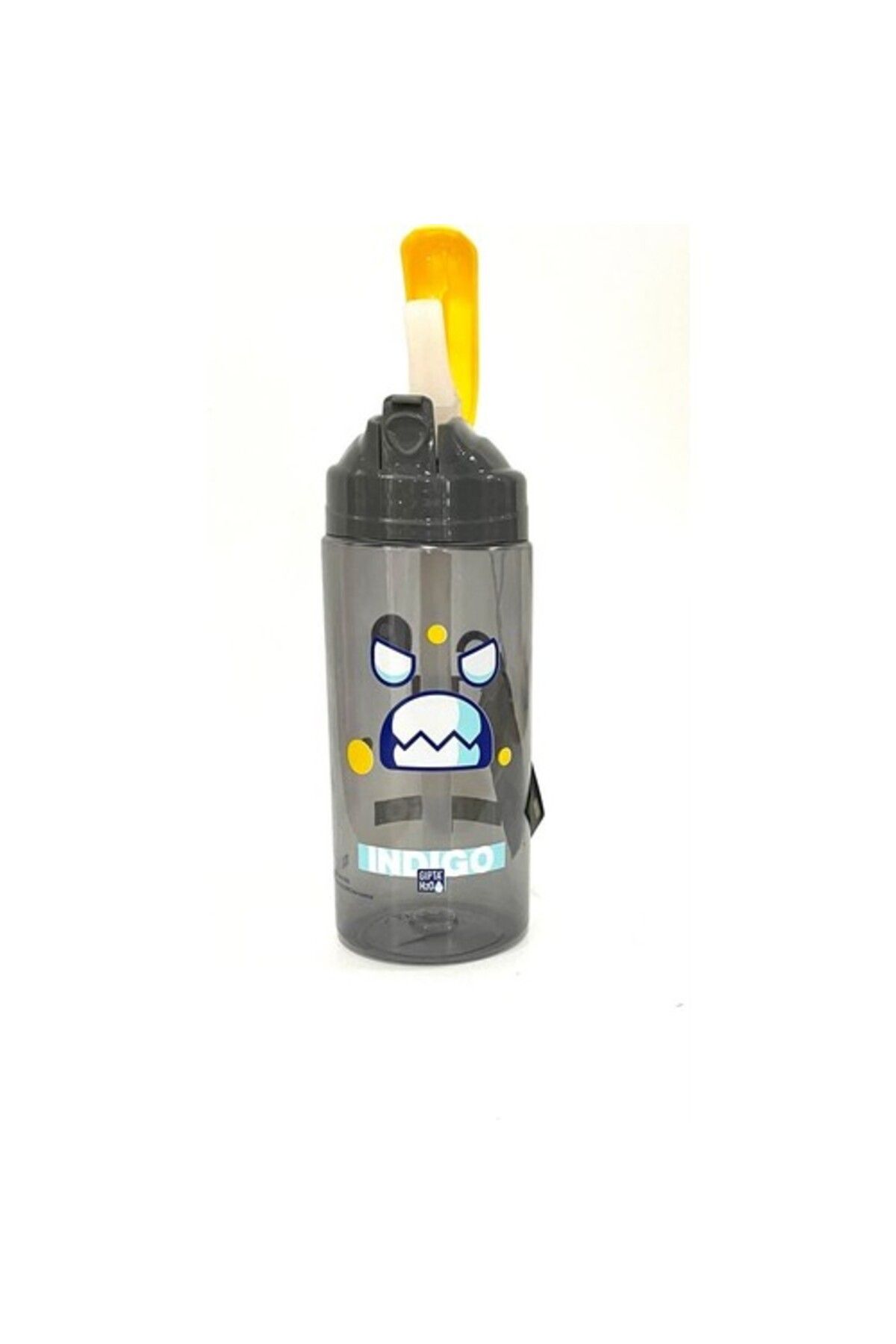 Gıpta-500 ml Gray Indigo Tritan Patterned Flask with Straw - Yellow 2