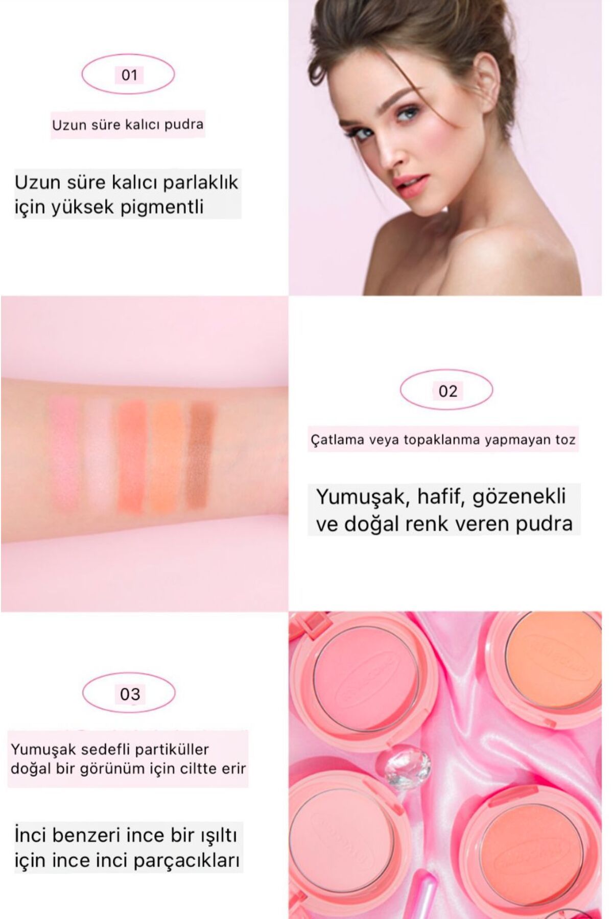 RIVECOWE Shine Pink Blusher- Parlatıcı Allık No 01