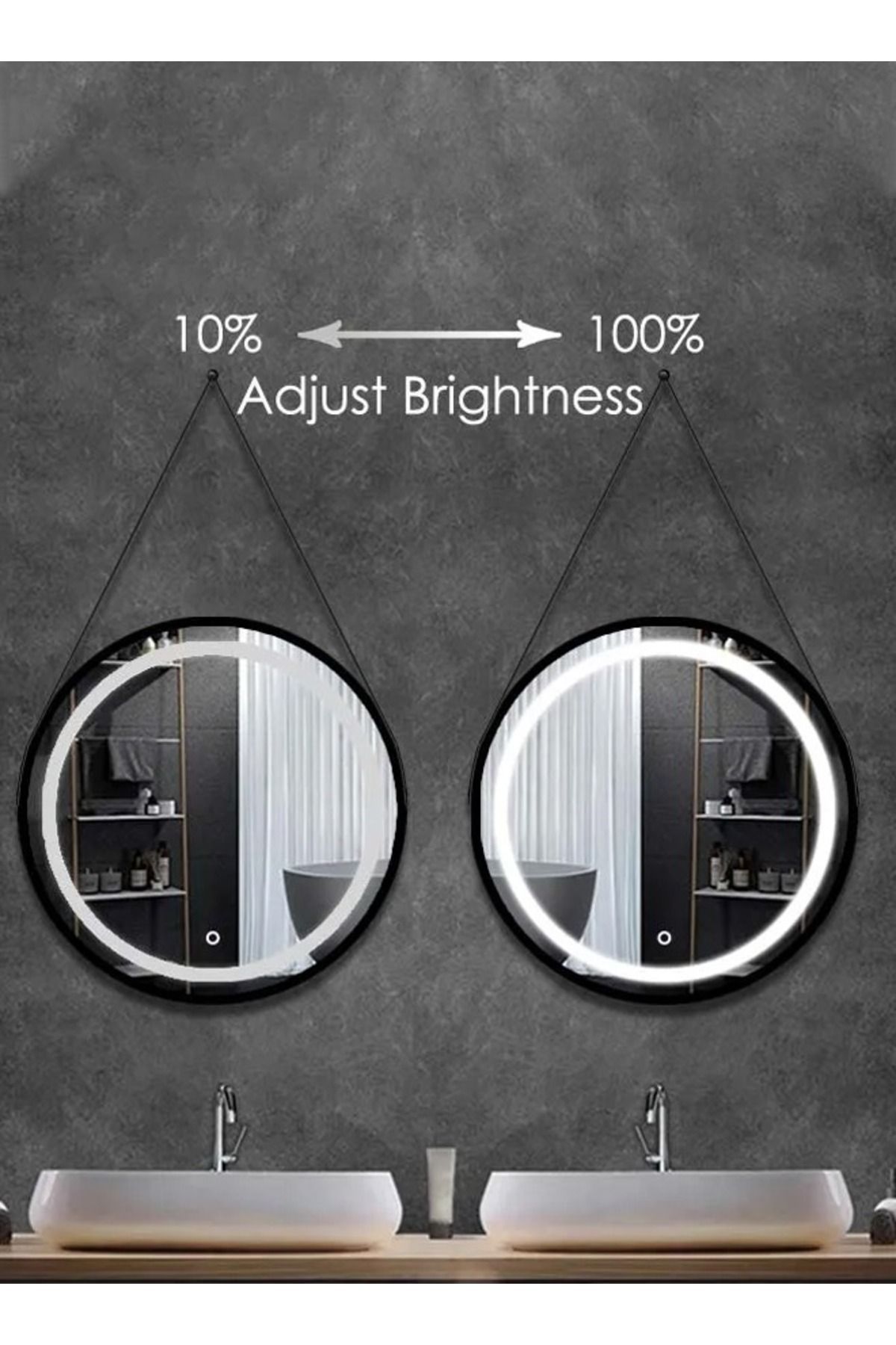 Taimi-Round Mirror Black 70cm With Strap 3 Lighting Modes And Smart Touch Button - Wired 5