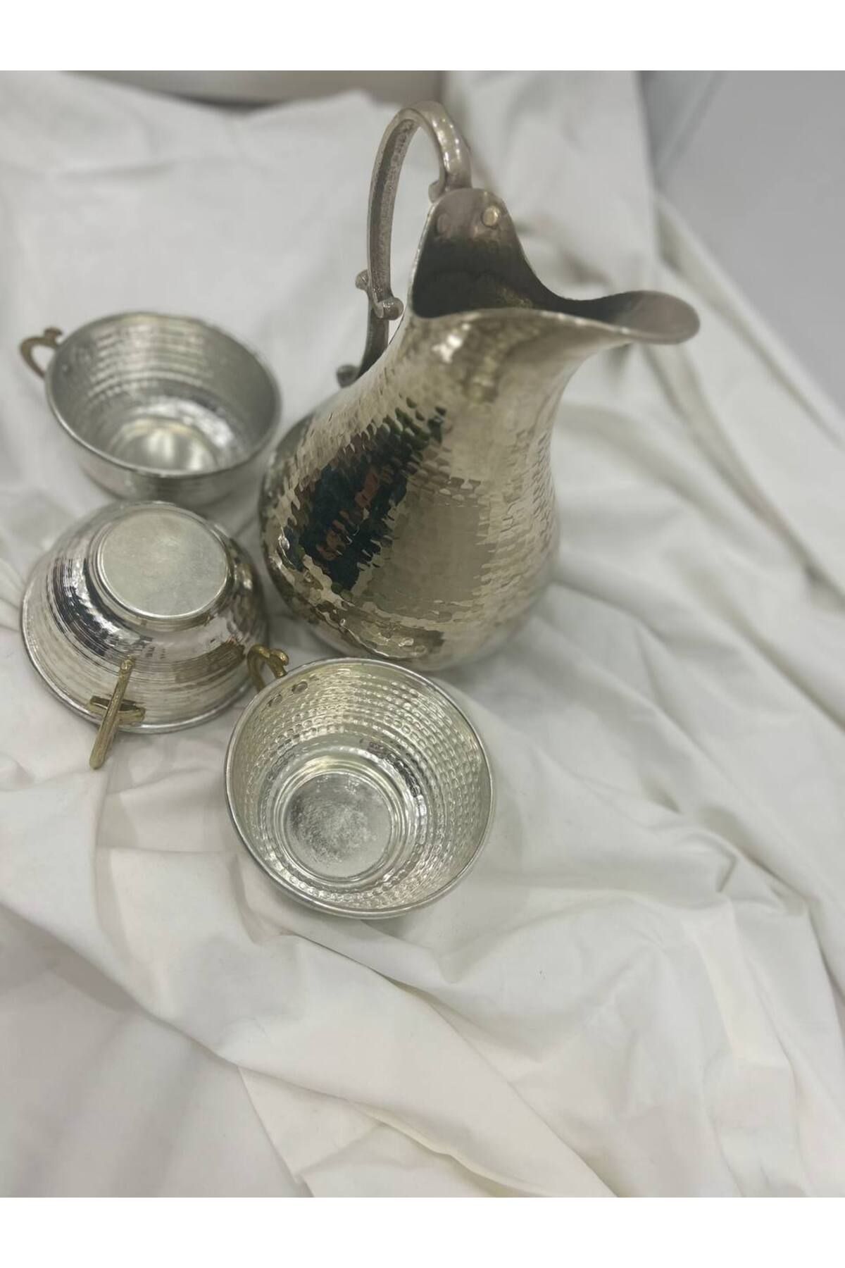 Nehir Bakırcılık Çekiç Desenli Bakır Sürahi ve Bakır Tas