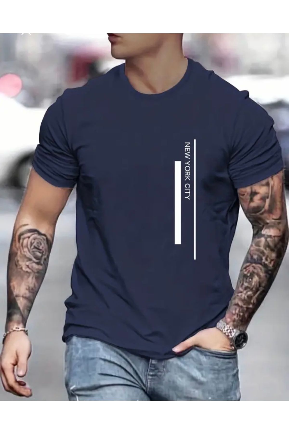 AMOR FACE BÜYÜK BEDEN ÖZEL TASARIM NEW YORK CİTY PARALEL BASKILI MODERN BATTAL ERKEK T-SHIRT