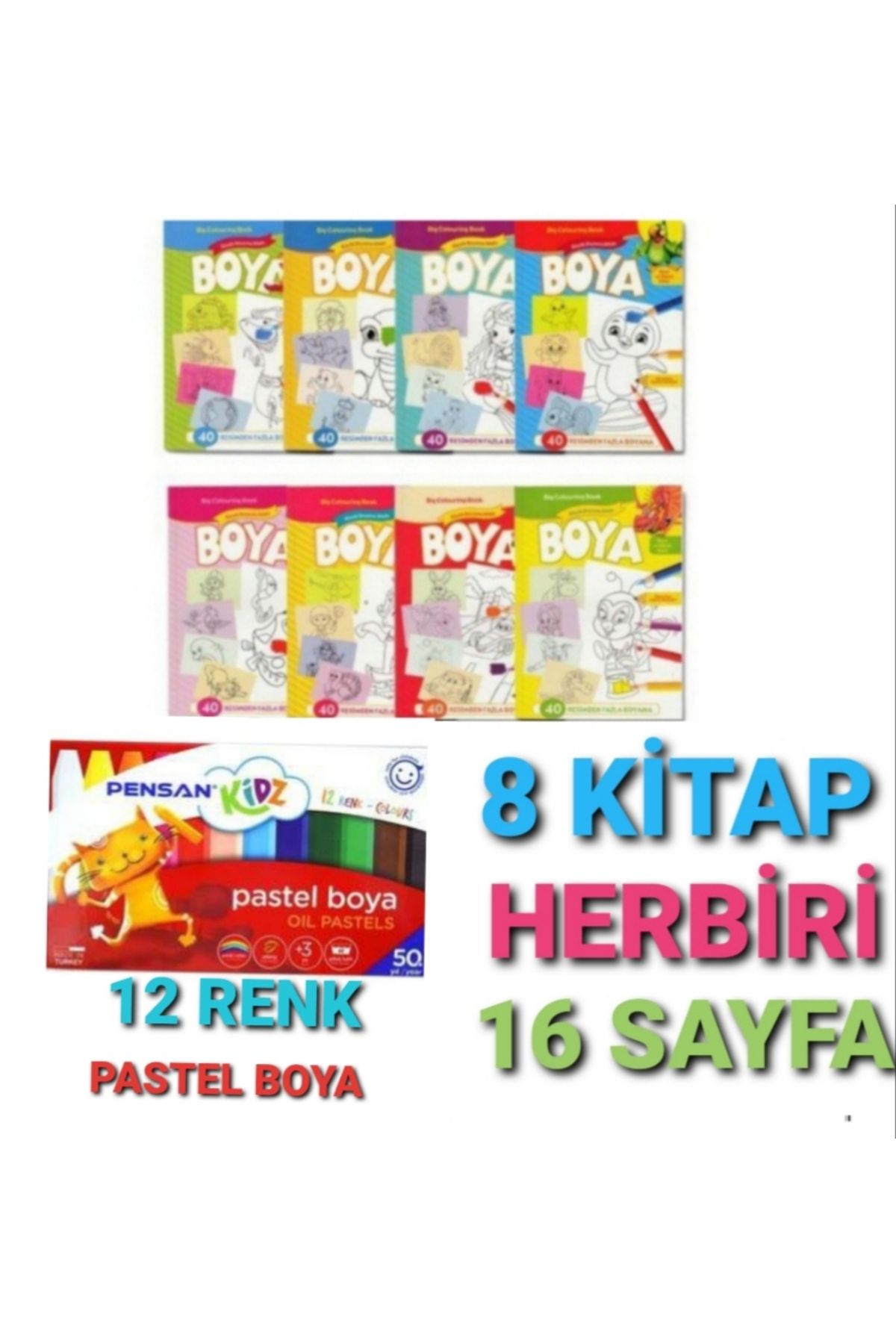 Yuka Kids Boyama Kitabım 3-6 YAŞ 8 KİTAP + 12 RENK PASTEL BOYA HEDİYELİ