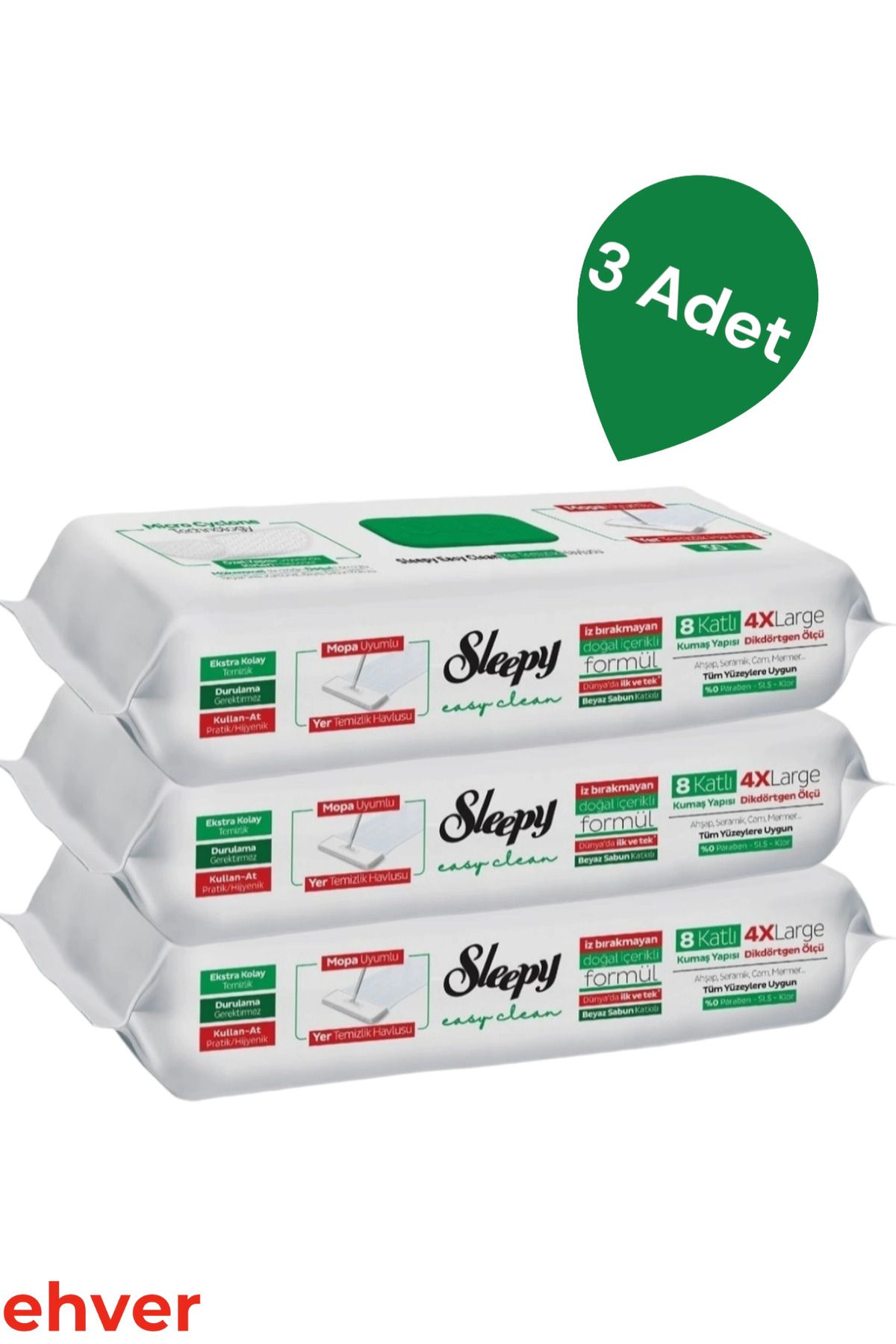 Sleepy 3'Lü Easy Clean Beyaz Sabun Katkılı Mopa Uyumlu Yer Temizlik Havlusu (150 Yaprak)