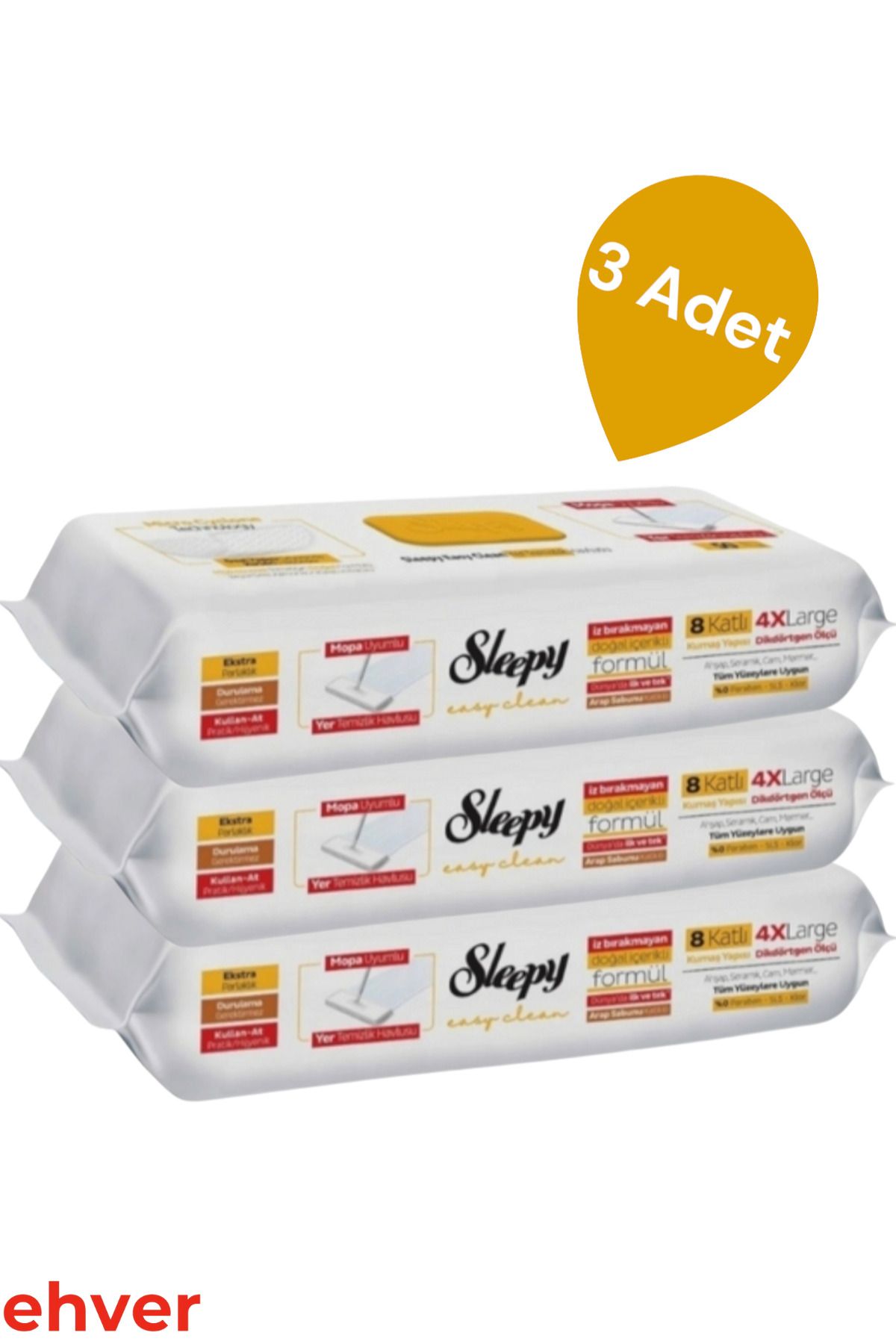 Sleepy 3'Lü Easy Clean Arap Sabunu Katkılı Mopa Uyumlu Yer Temizlik Havlusu (150 Yaprak)