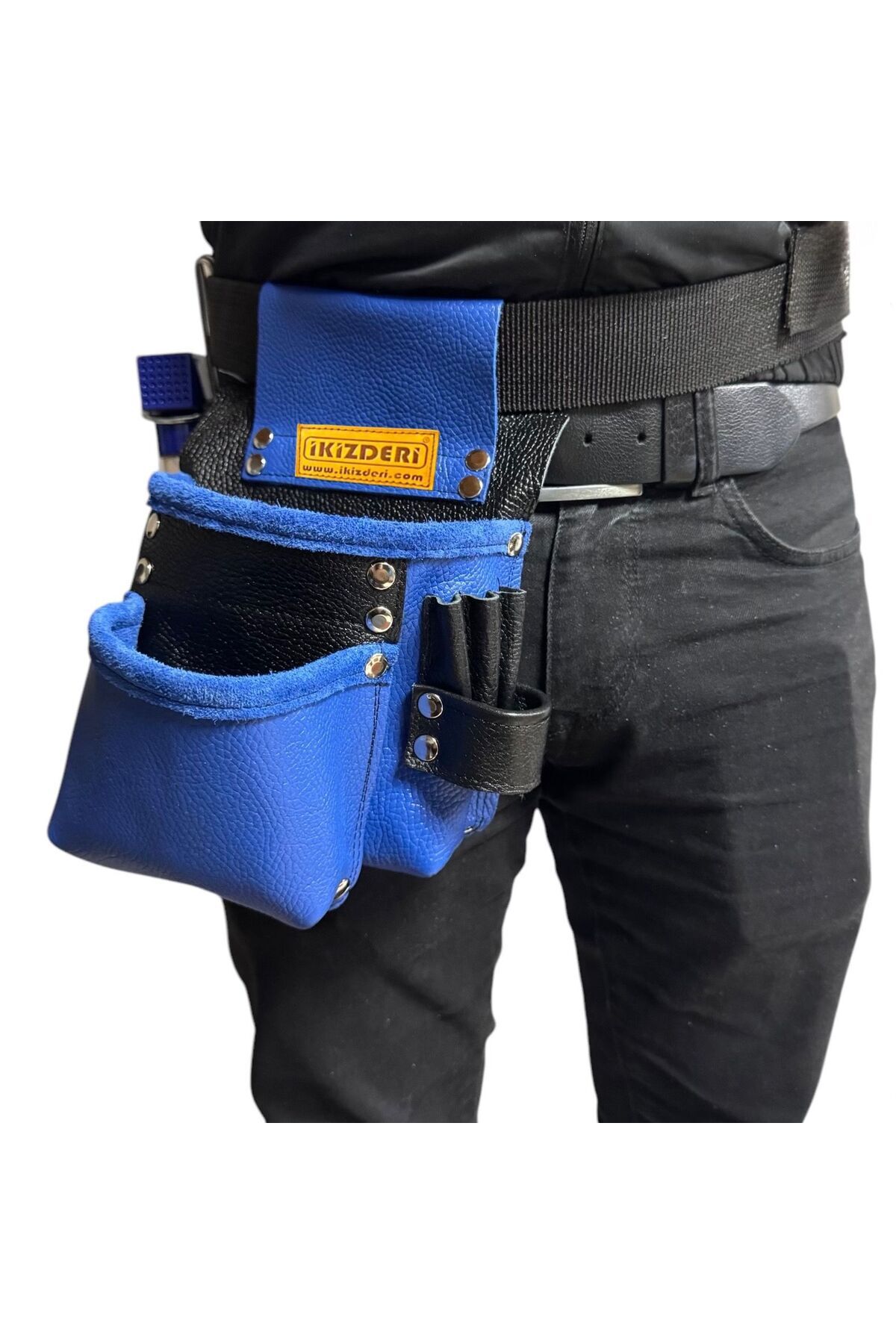 İKİZ DERİ ÜRÜNLERİ HAKİKİ DERİDEN ELEKTRİKÇİ USTA ÖNLÜĞÜ MAVİ-SİYAH