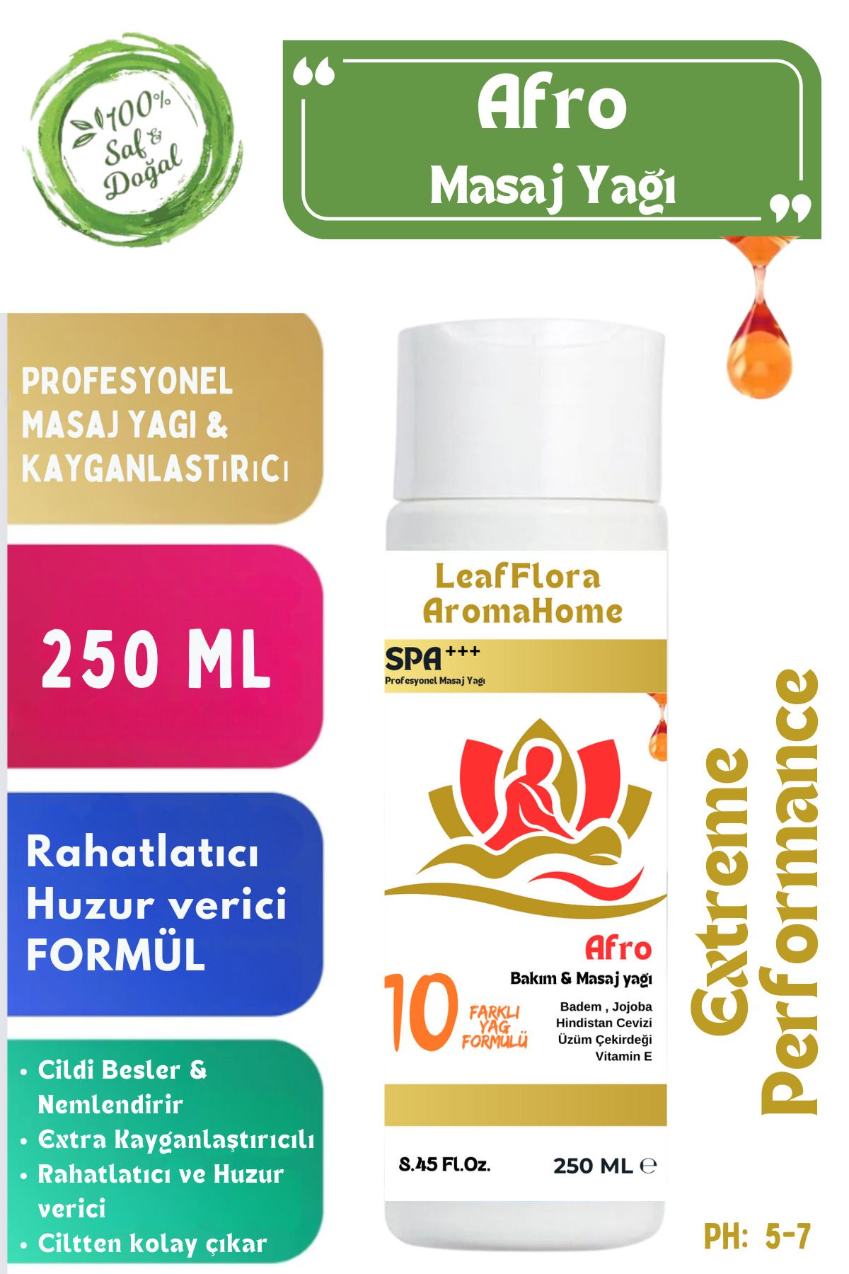 LeafFlora AromaHome Afro Masaj Yağı 250 ml - Extreme & Kayganlaştırıcı