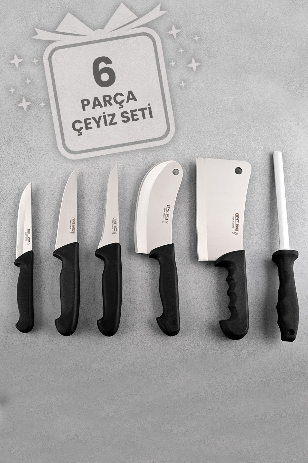 Cavit İnox Çeyizlik Bıçak Seti 6 Parça Bıçak&Satır&Zırh