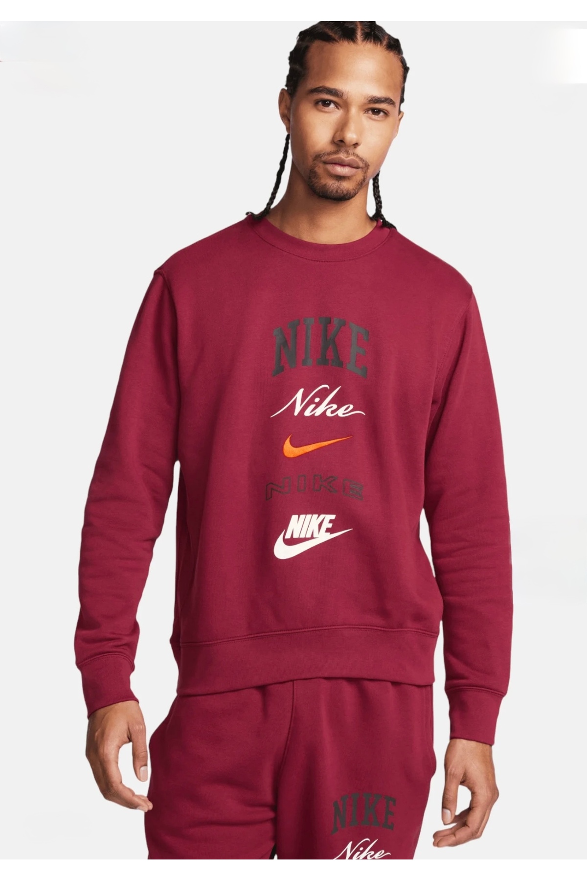 سویشرت مردانه کلاب فلیس مدل Crew Stack Claret قرمز نایکی سویشرت اسپرت Nike